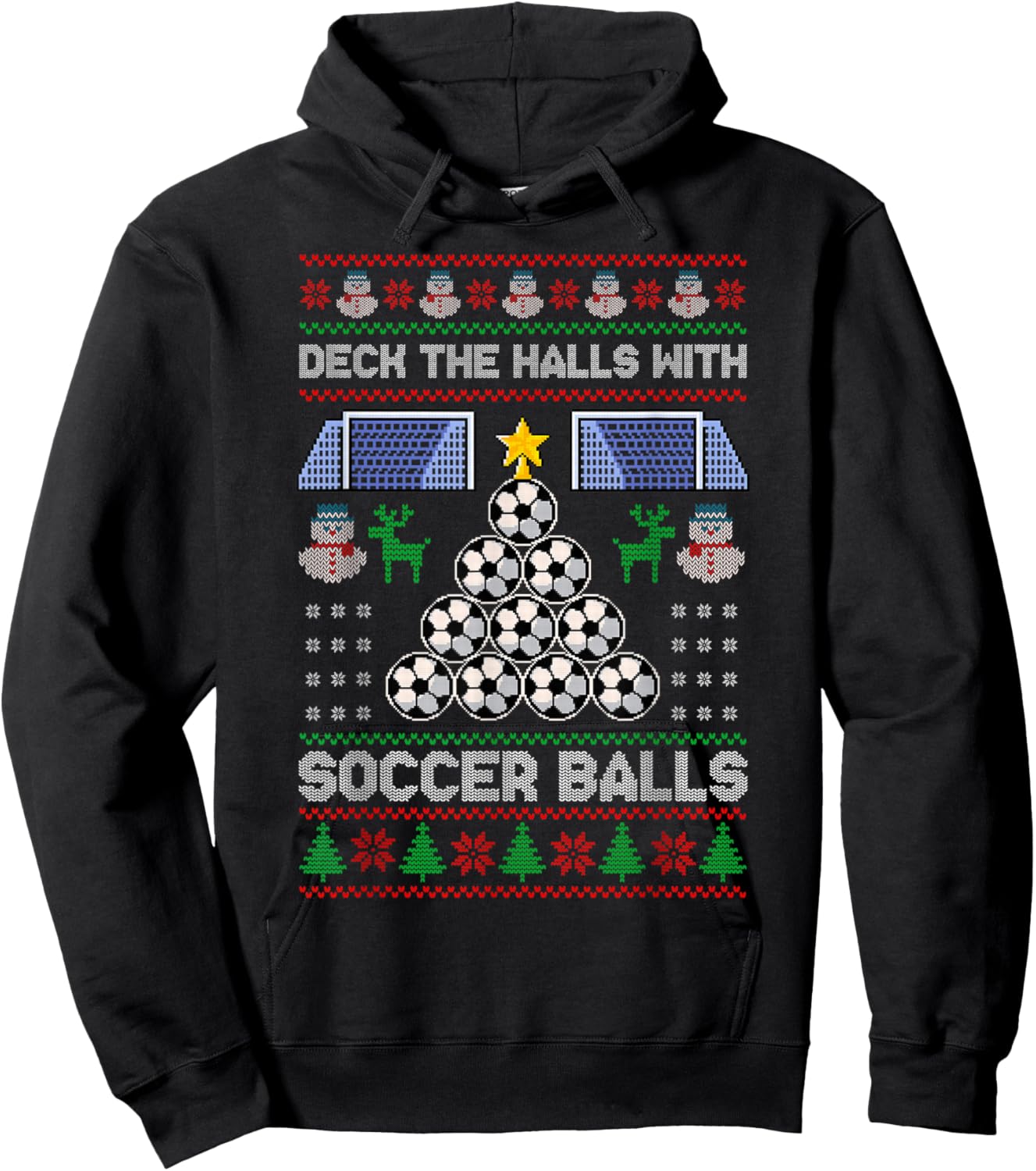 Deck The Hall With Soccer Balls Ugly Christmas Soccer Pajama Hoodie - Hoodie | Black