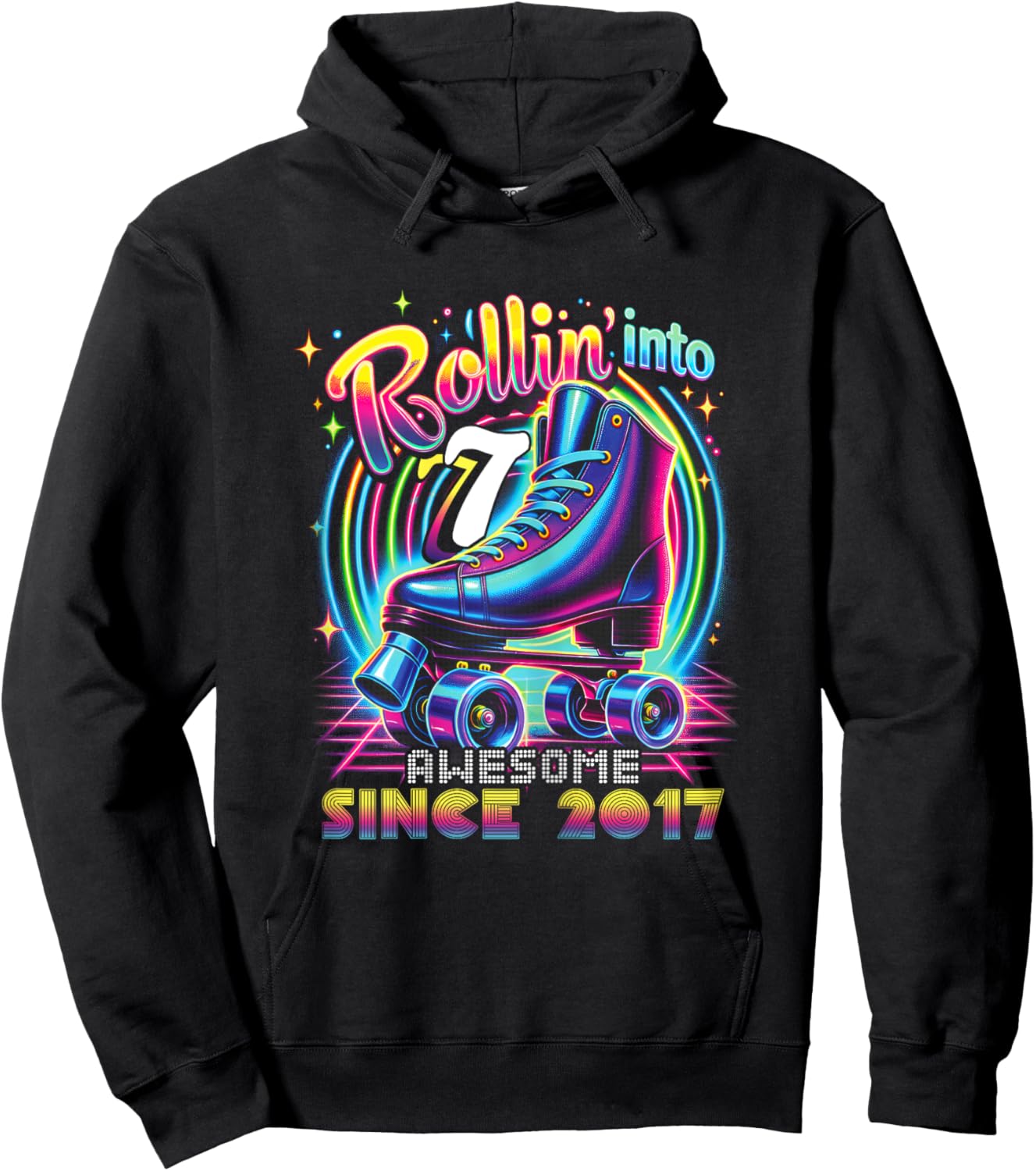 Roller Skate 7th Birthday Skating Girls Rollin 7 2017 Hoodie - Hoodie | Black