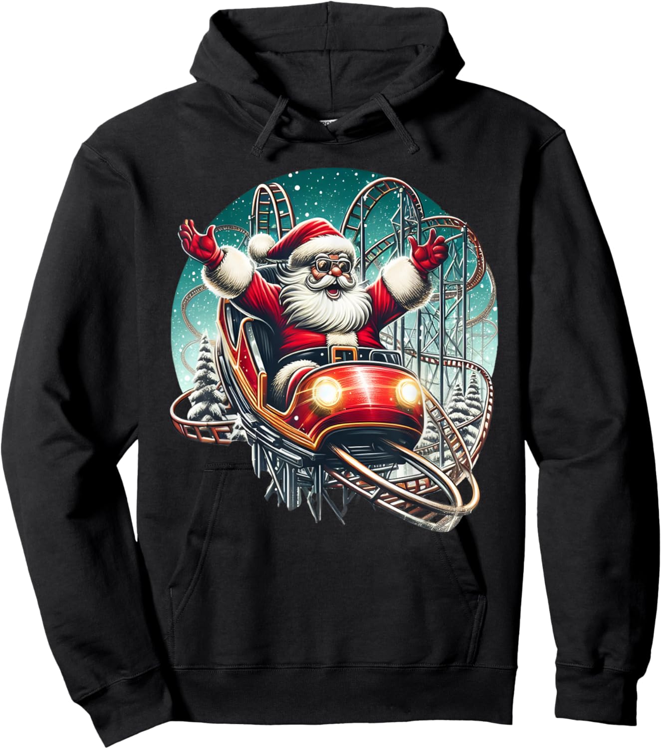 Christmas Santa Riding On Roller Coaster Funny Kids Boys Men Hoodie - Hoodie | Black
