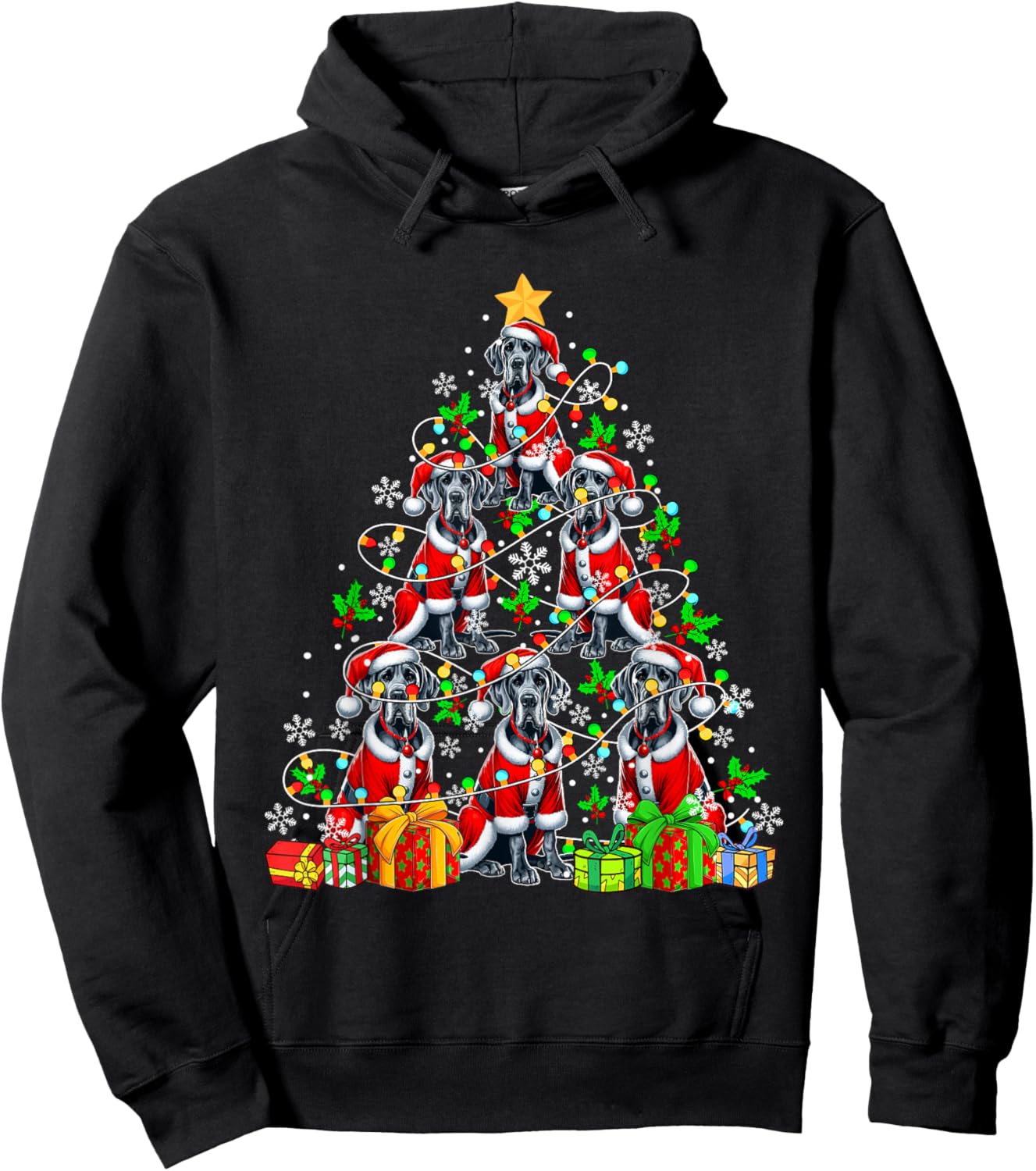 Group Santa Great Danes As Xmas Tree Colorful Lights Owner Hoodie - Hoodie | Black