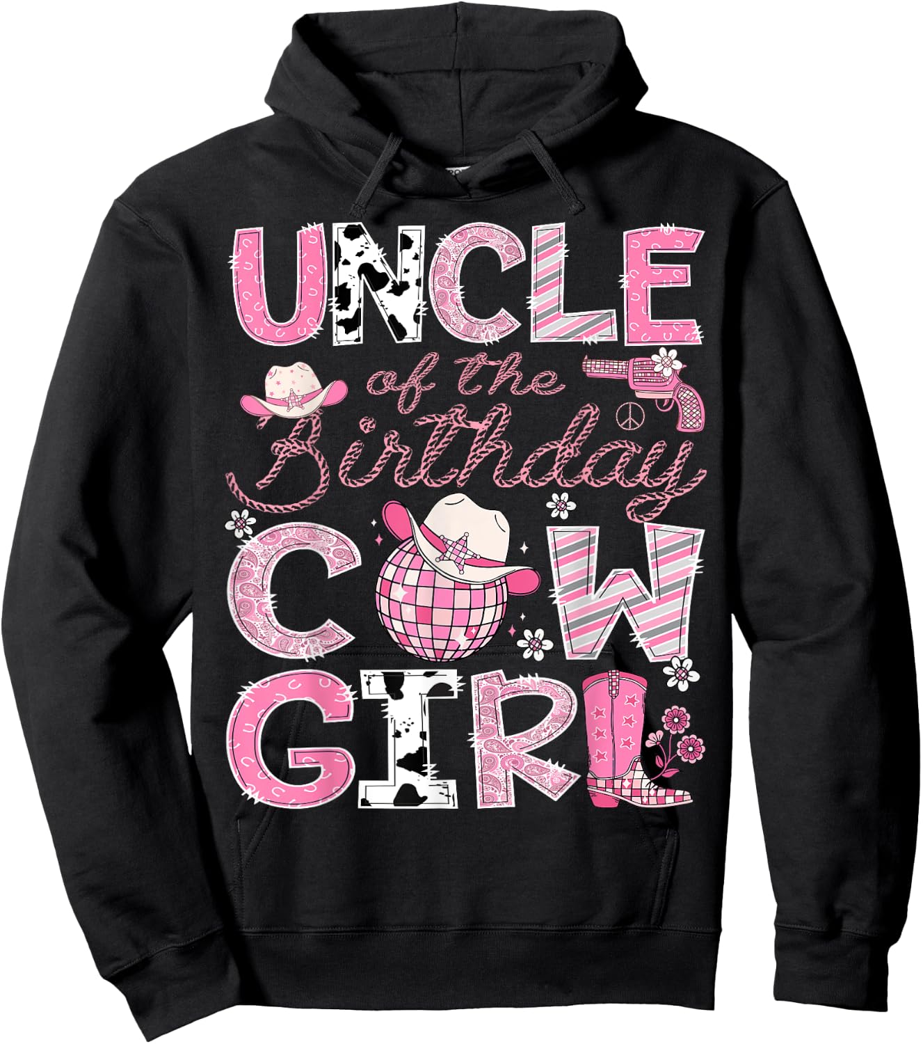 Uncle Of The Birthday CowGirl Pink Rodeo Disco Hoodie - Hoodie | Black