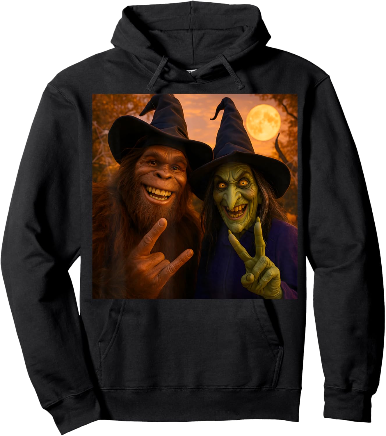 Bigfoot Witch Funny Halloween Selfie 2025 Hoodie - Hoodie | Black