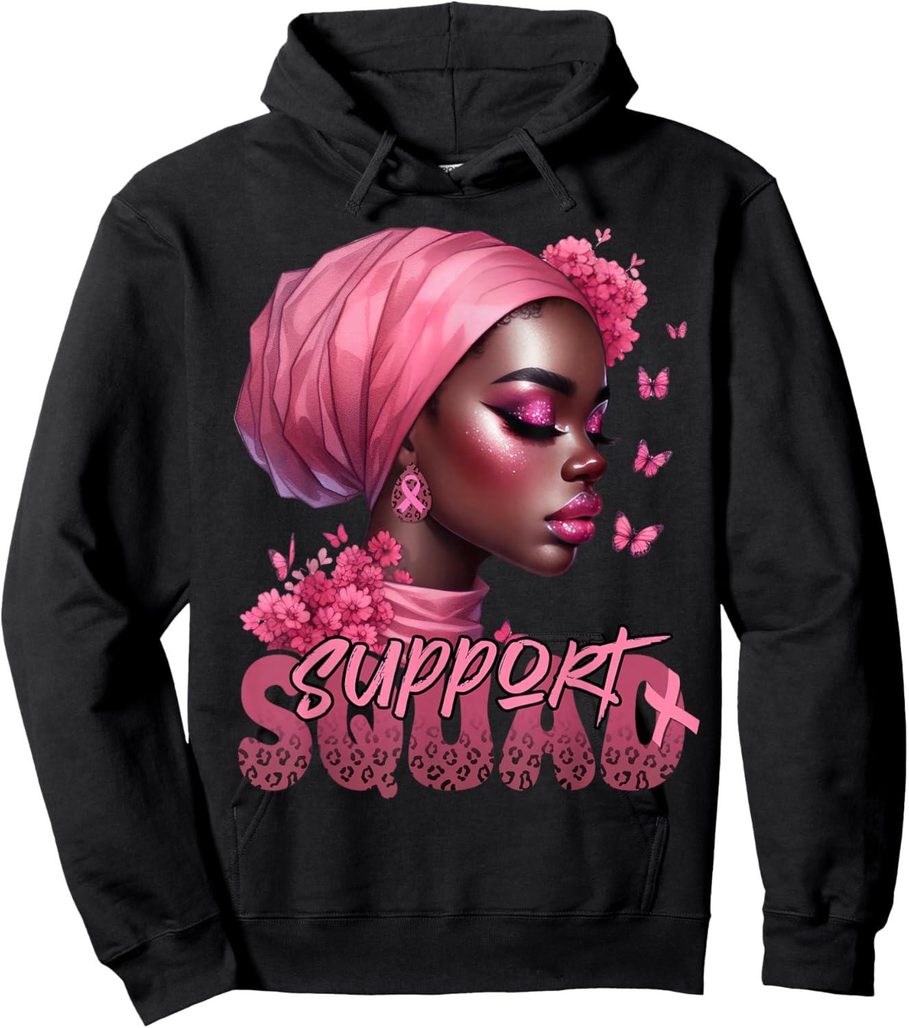Breast Cancer Black Woman Shirt Support Squad Black Women Hoodie - Hoodie | Black