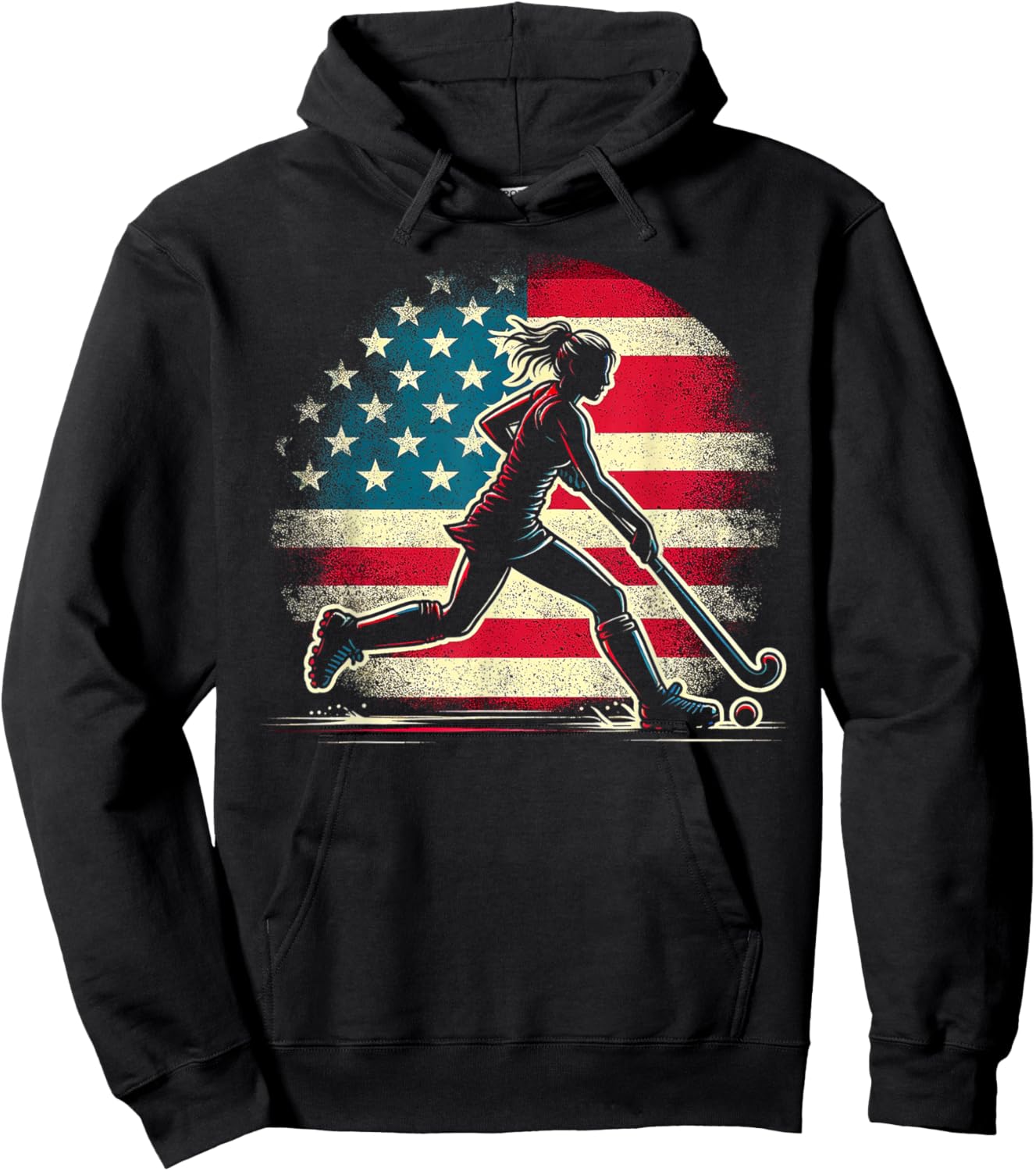 Field Hockey Girl USA United States Of America Flag Hoodie - Hoodie | Black