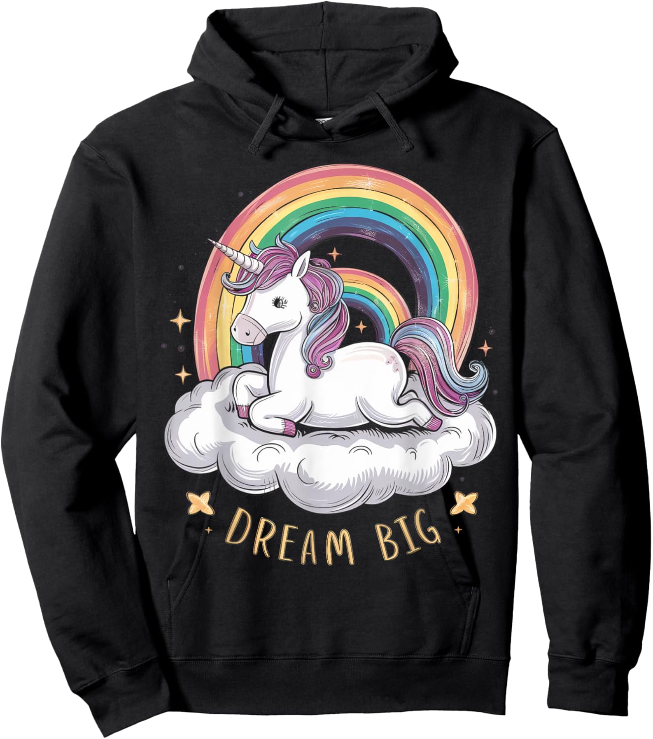 Cute Unicorn on Cloud Rainbow Dream Big for Unicorn Lovers Hoodie - Hoodie | Black