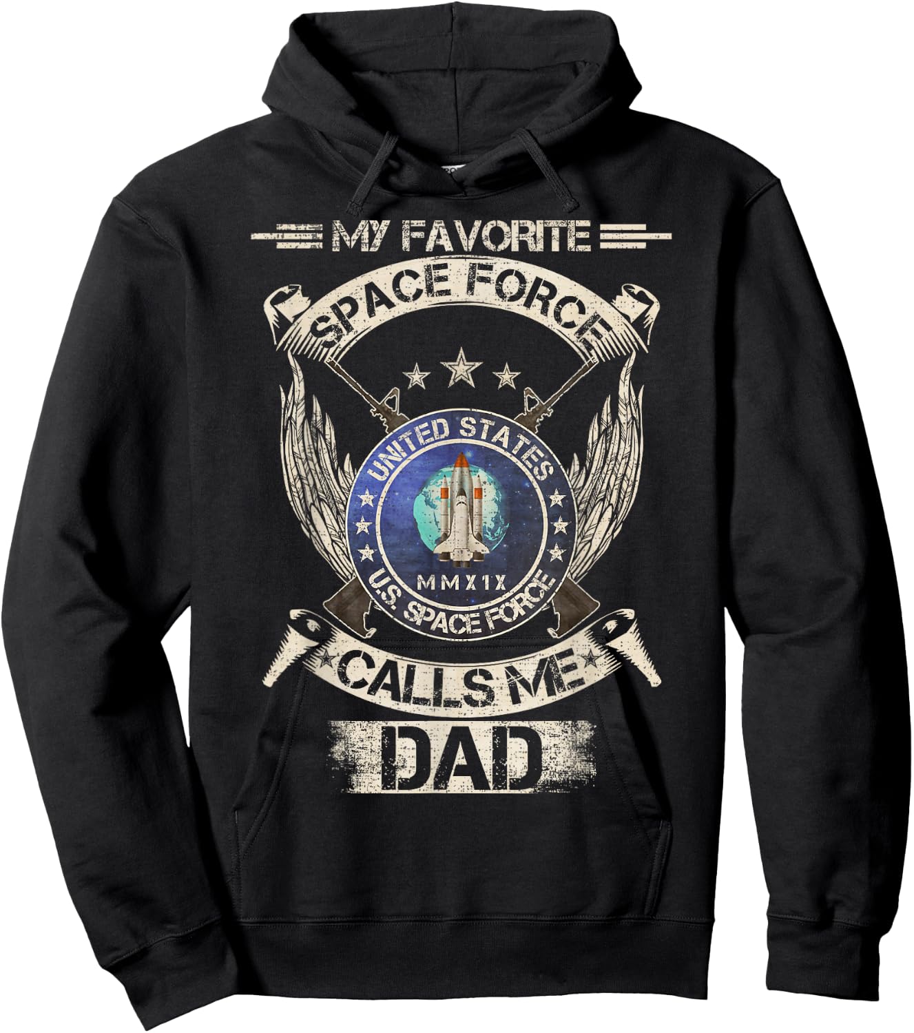 Vintage My Favorite US Space Force Veteran Calls Me Dad Hoodie - Hoodie | Black