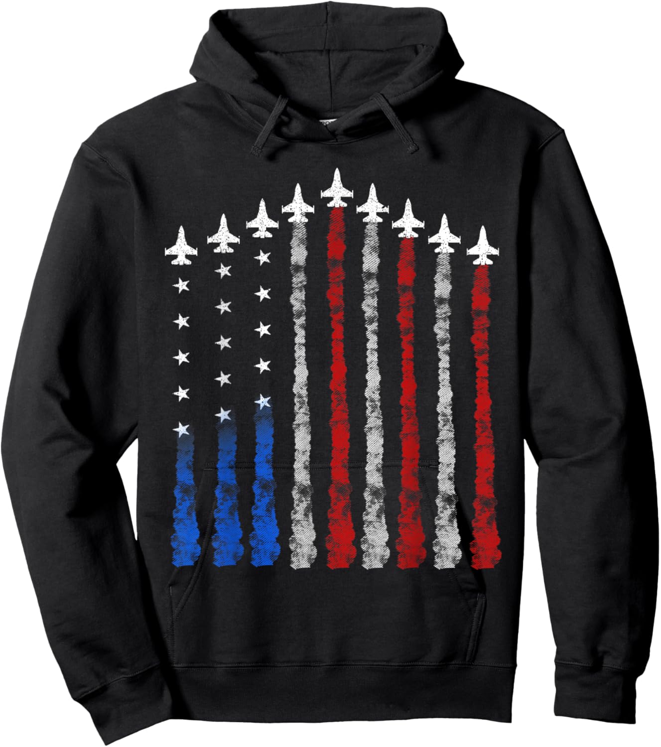 4th Of July Fighter Jet Airplane Red White Blue USA Flag Kids Men Hoodie - Hoodie | Black