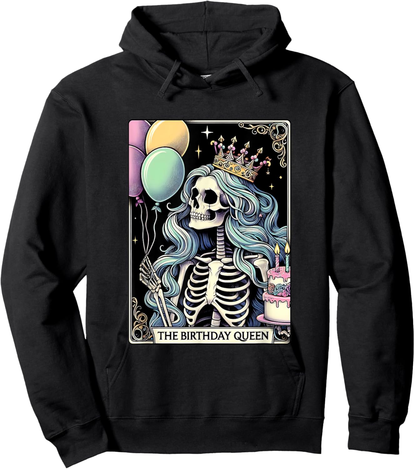 Birthday Queen Tarot Card Cute Gothic Skeleton Women Girls Hoodie - Hoodie | Black