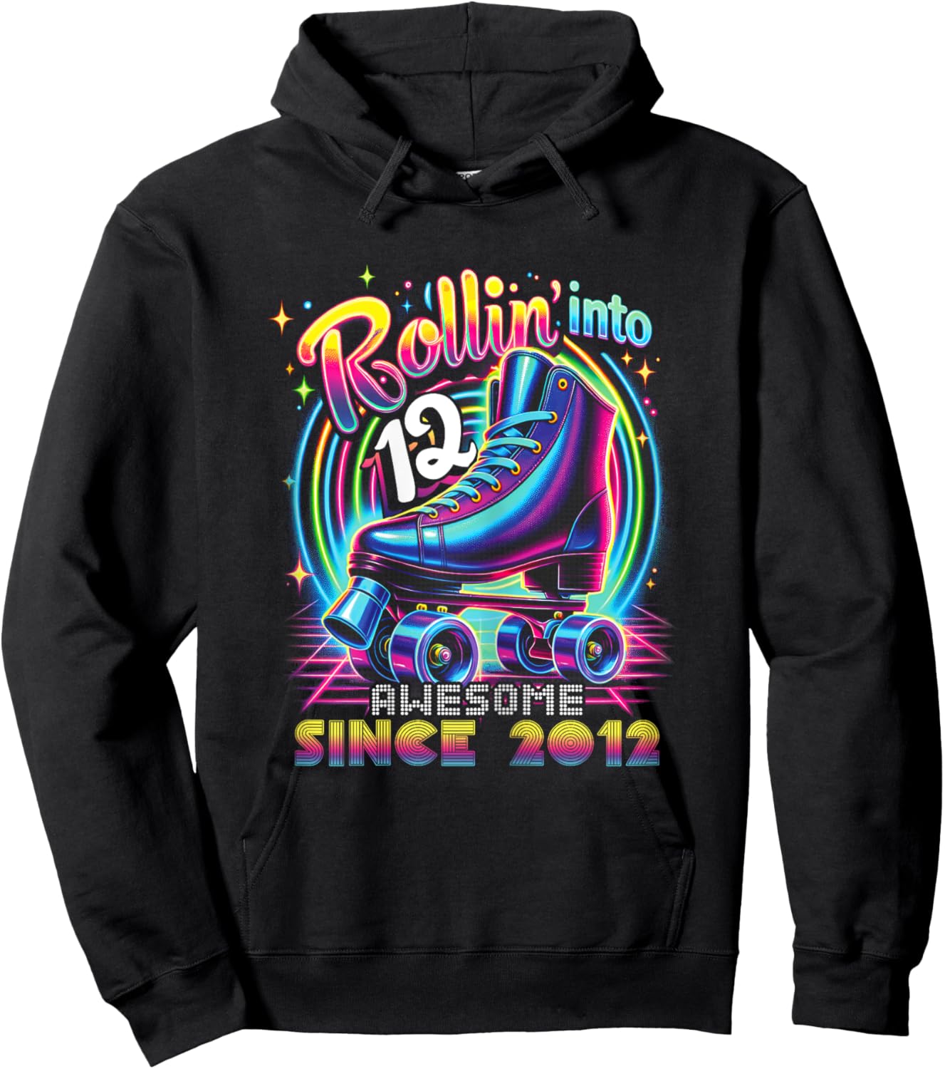 Roller Skate 12th Birthday Skating Girls Rollin 12 2012 Hoodie - Hoodie | Black