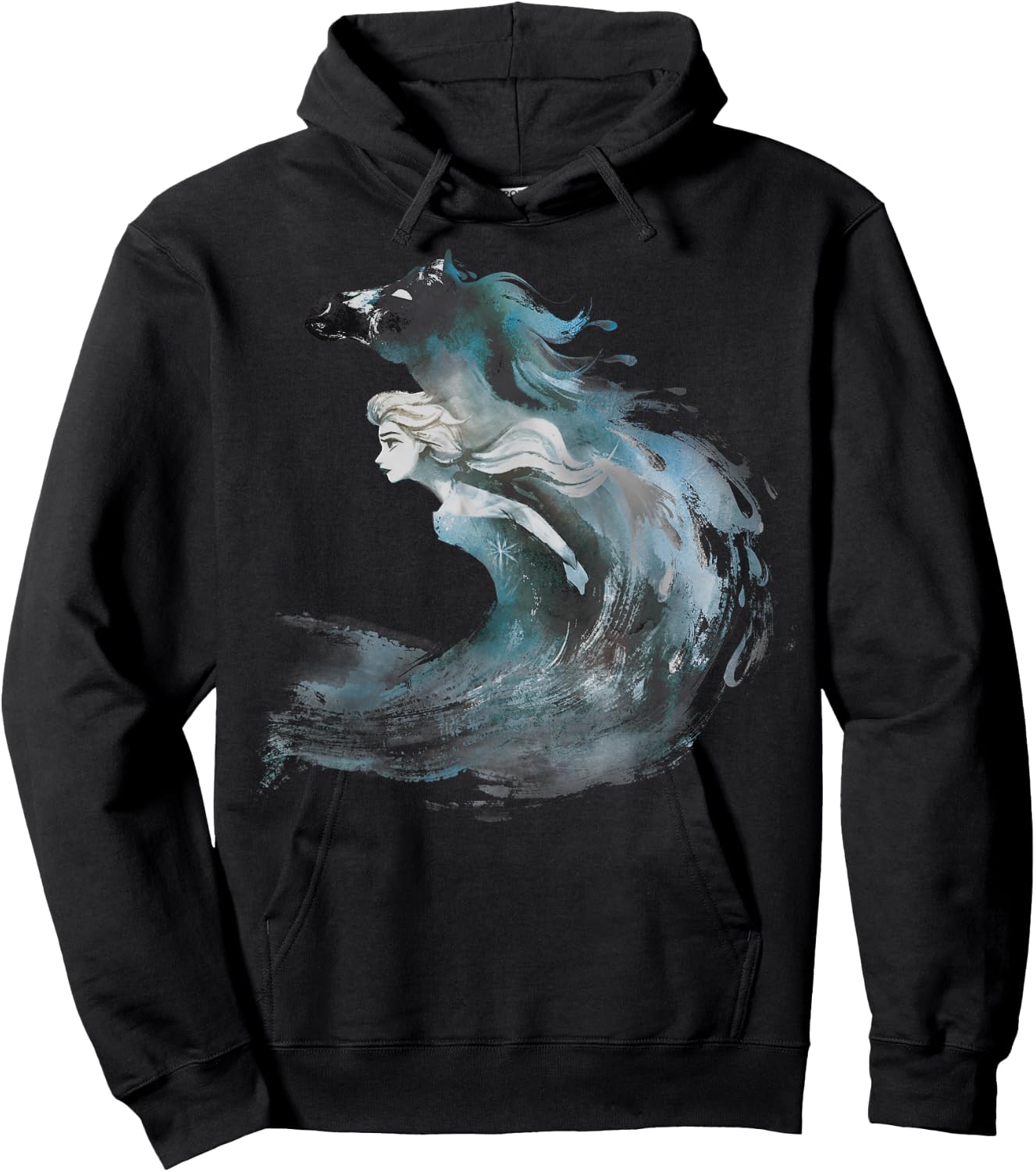 Disney Frozen 2 Elsa Watercolor Horse Painted Portrait Hoodie - Hoodie | Black