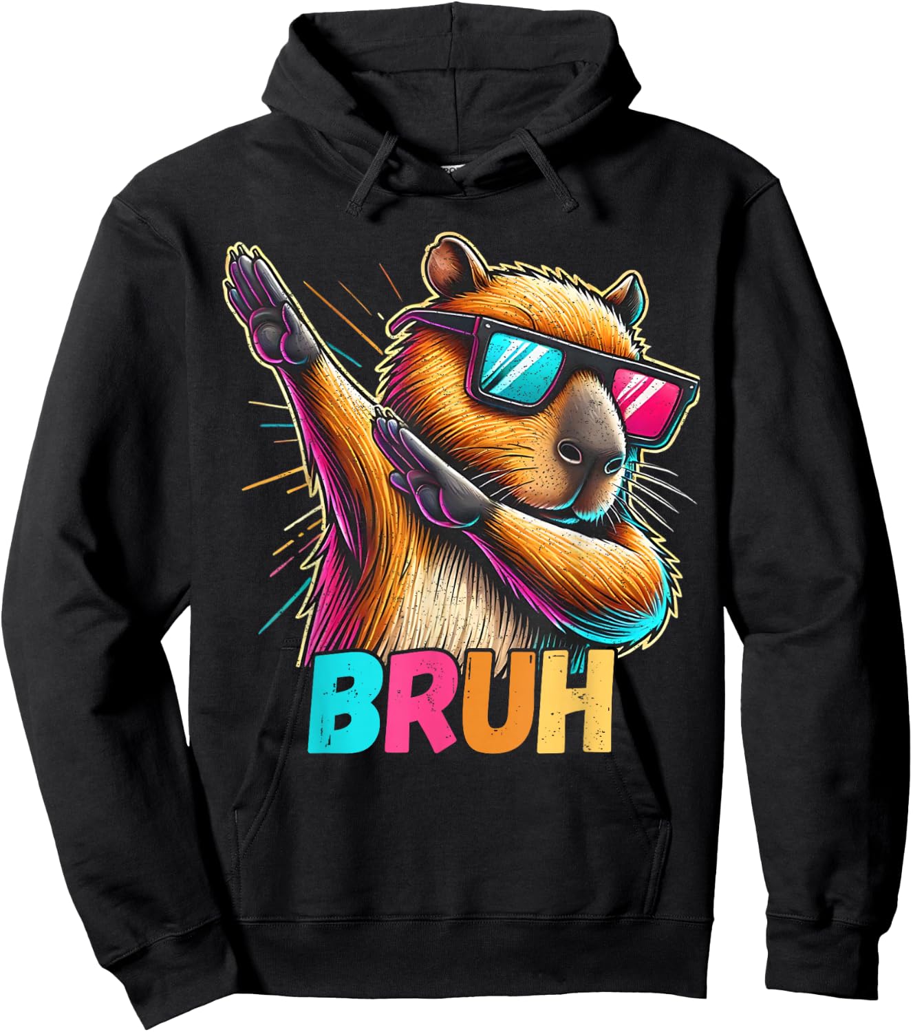 Funny Dabbing Capy Bruh Teens Youth Kids Meme Rodent Lovers Hoodie - Hoodie | Black