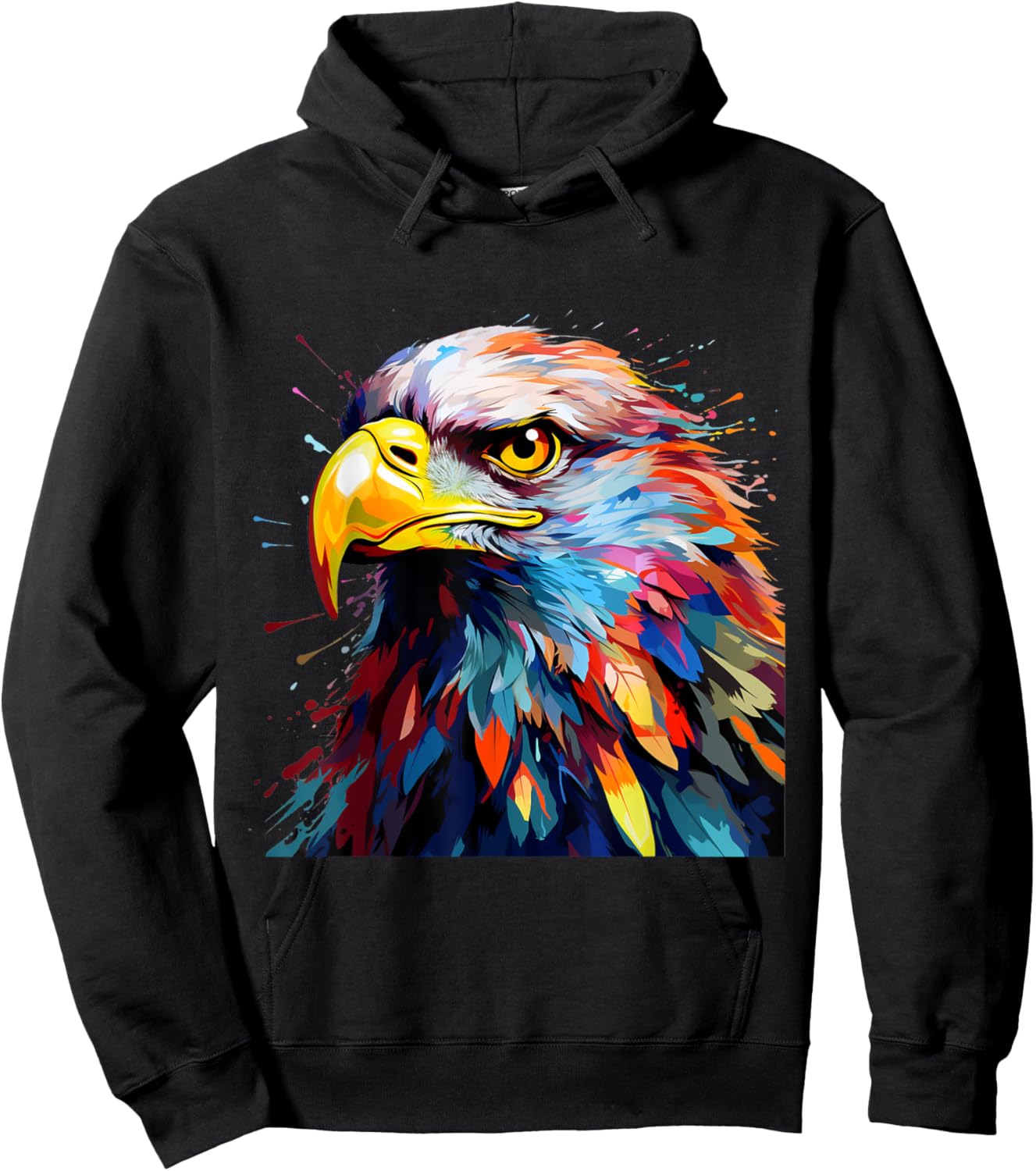 Cool Colorful Eagle Portrait Graphic Hoodie - Hoodie | Black