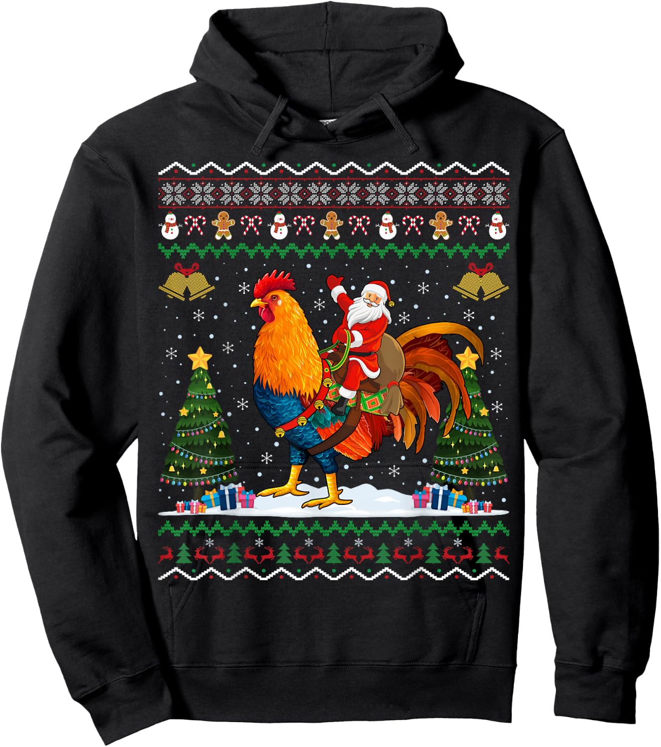 Rooster Ugly Xmas Gift Santa Riding Rooster Christmas Hoodie - Hoodie | Black