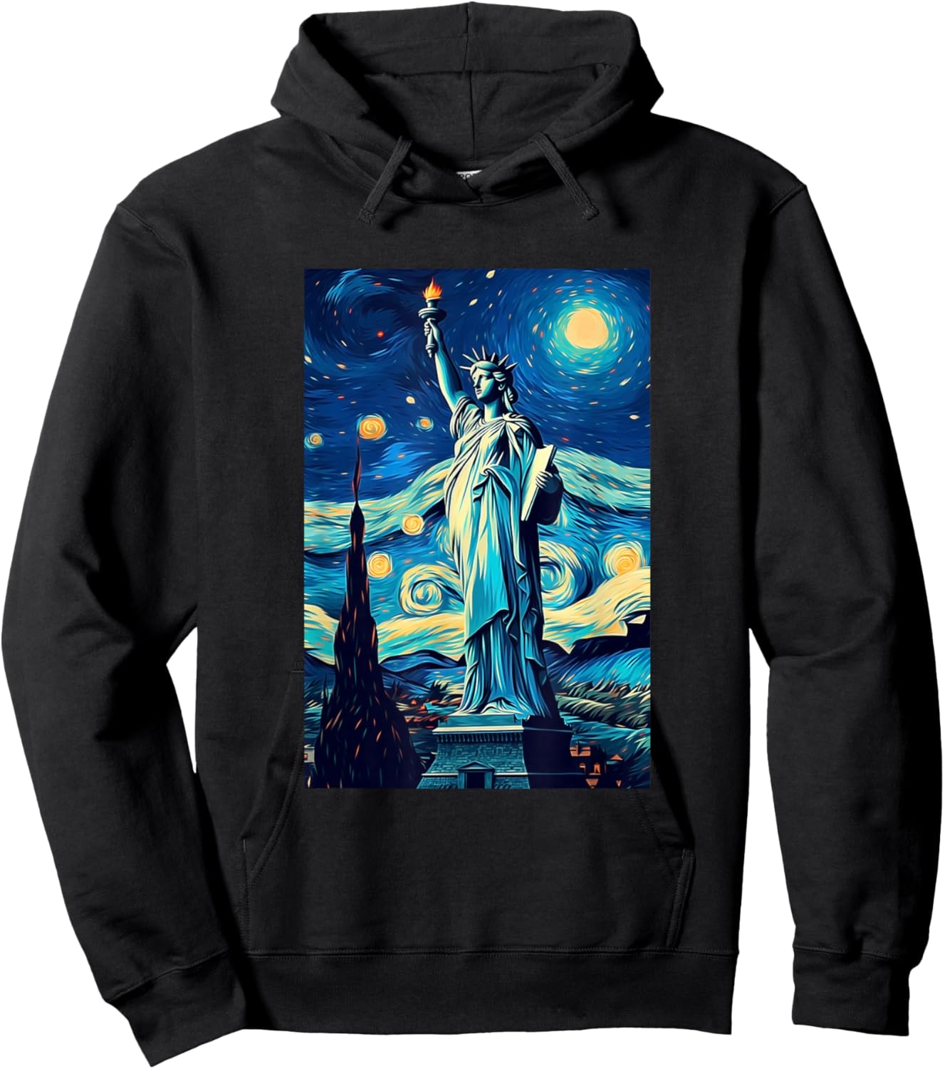 Statue of Liberty - New York - Van Gogh Style - Starry Night Hoodie - Hoodie | Black