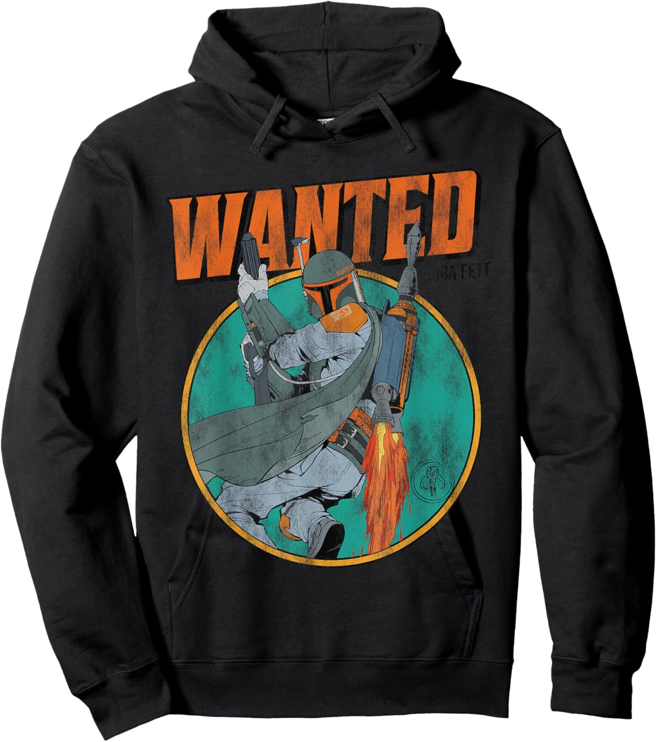 Star Wars Boba Fett Wanted Mandalorian Distressed Hoodie - Hoodie | Black