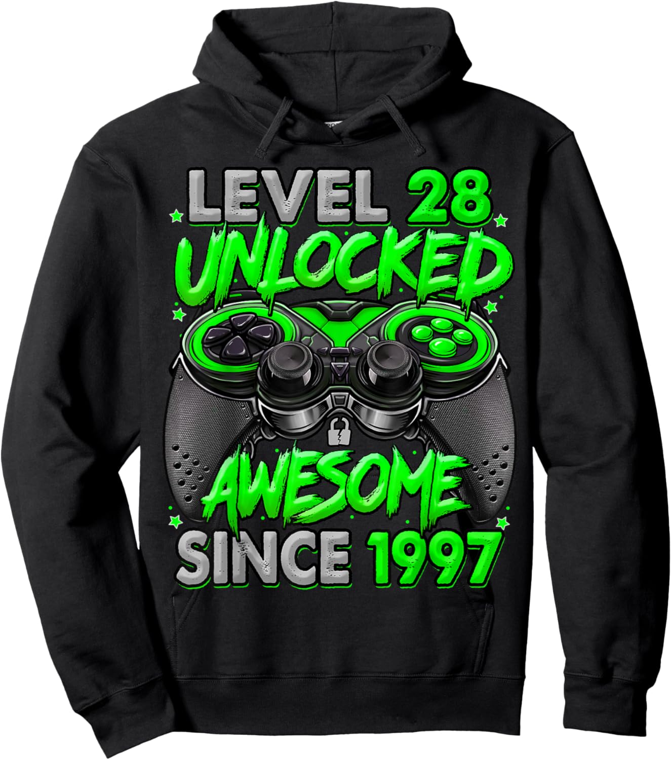 Level 28 Unlocked Awesome Since 1997 28th Birthday Gaming Hoodie - Hoodie | Black