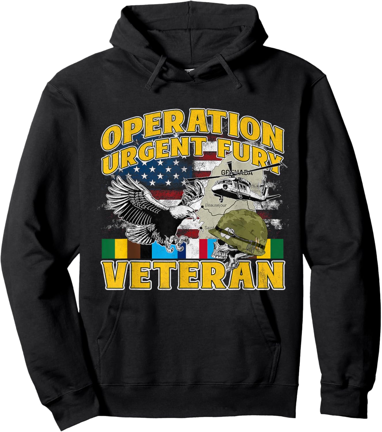 OUF Veteran Operation Urgent Fury Ribbon Grenada Vintage Hoodie - Hoodie | Black