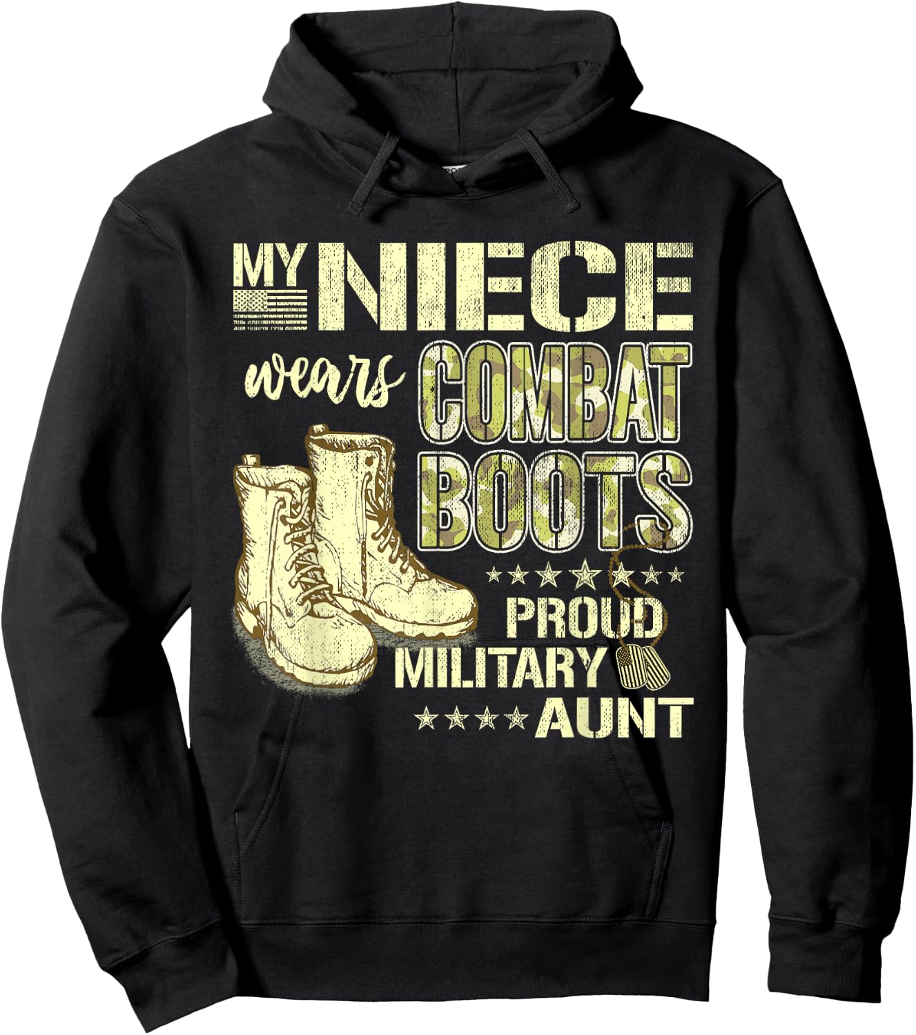 My Niece Wears Combat Boots Dog Tags - Proud Military Aunt Hoodie - Hoodie | Black