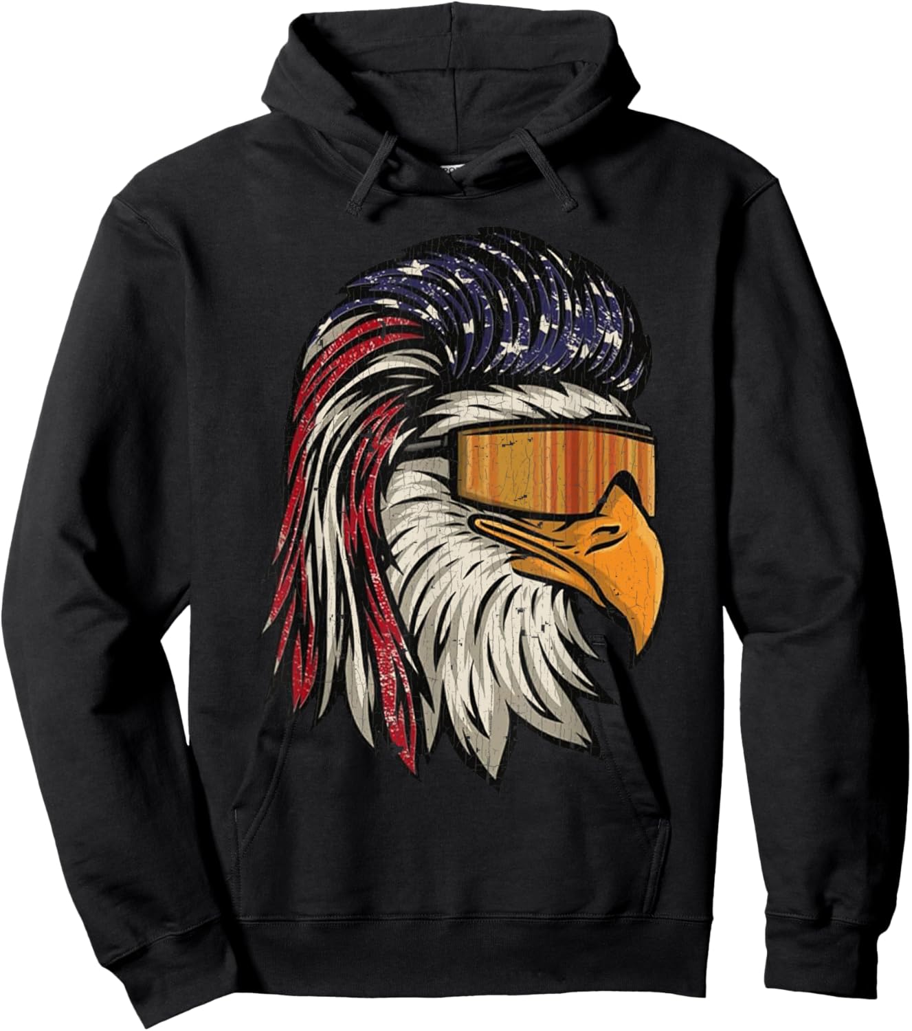 Vintage Eagle Mullet Sunglasses Merica 4th Of July USA Flag Hoodie - Hoodie | Black