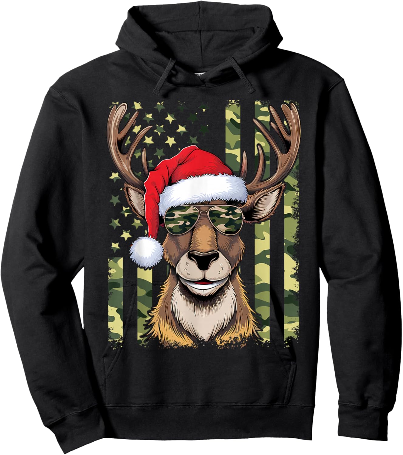 Reindeer Camo American Flag Christmas Pajama X-Mas Veteran Hoodie - Hoodie | Black