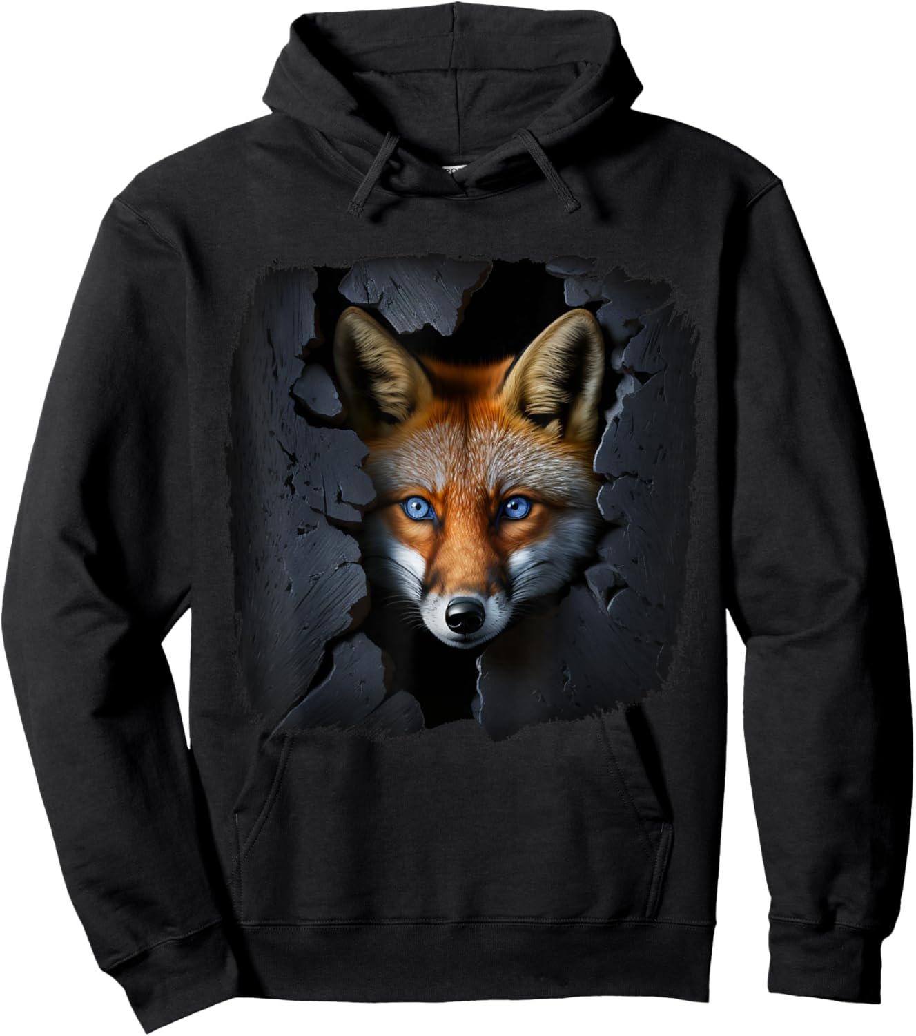 Fox Wall Blue Eyes Art Animal Motif Hoodie - Hoodie | Black