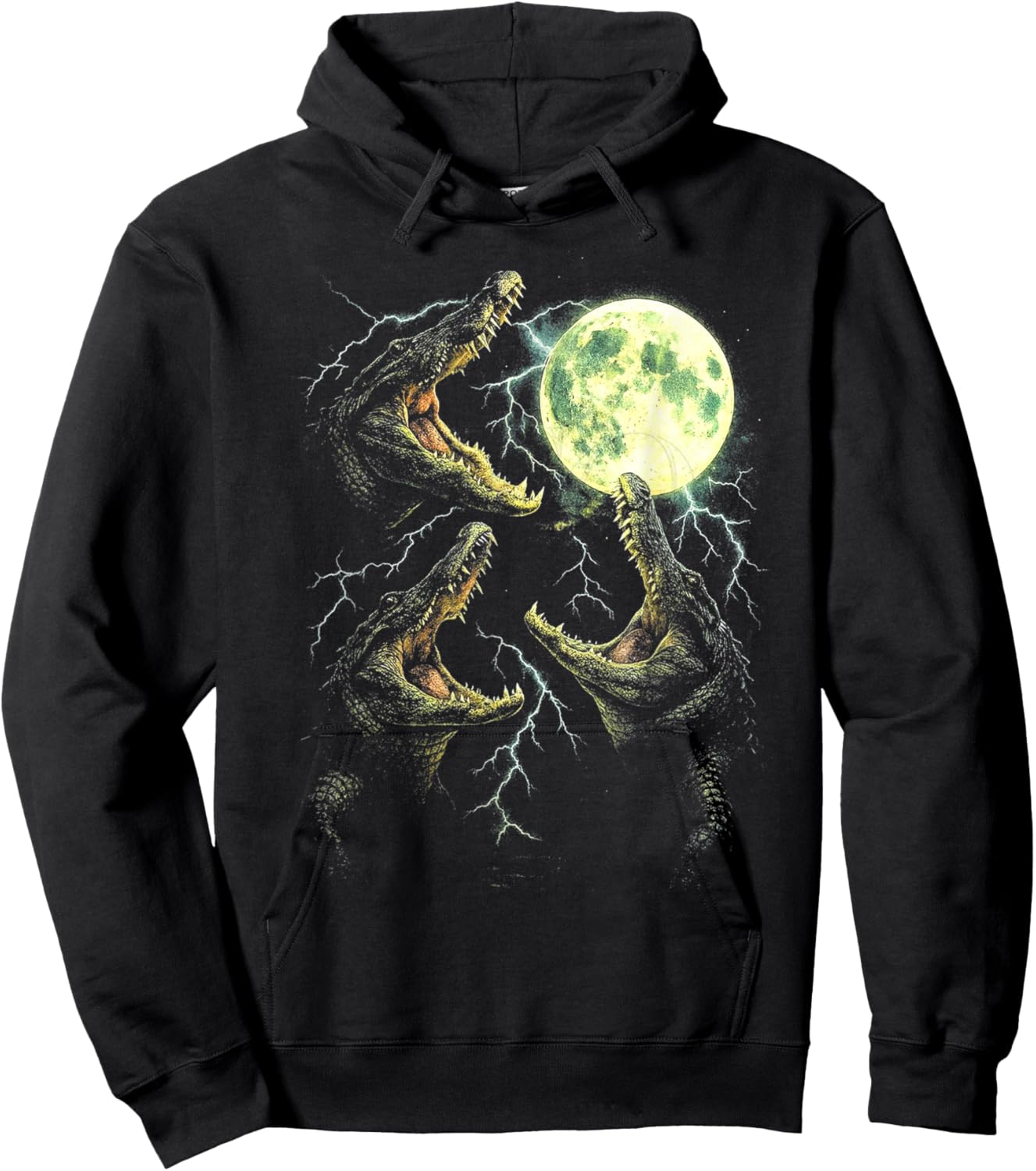 Retro Alligator Moon Howl 90s Swamp Lightning Design Hoodie - Hoodie | Black