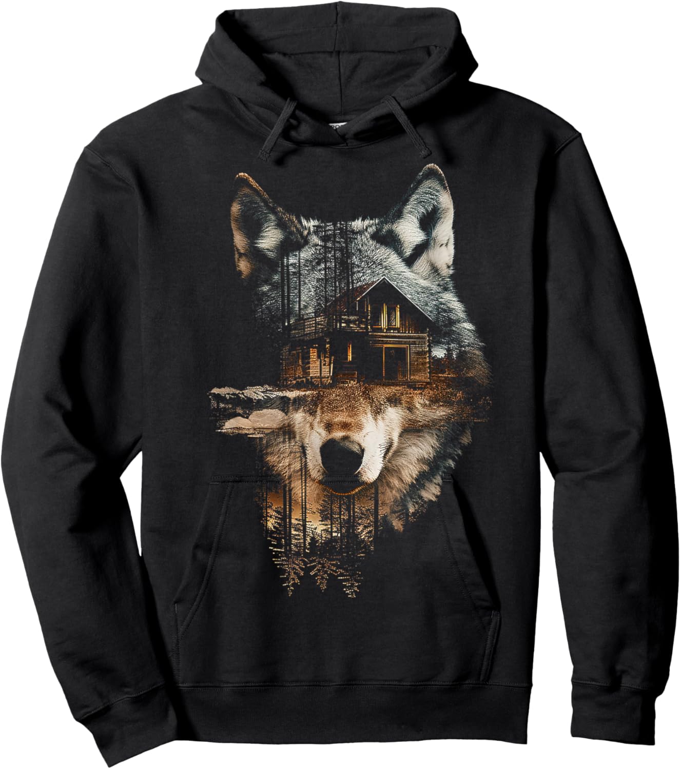 Wolf Nature House Animal Trees Illustration Art Wolf Hoodie - Hoodie | Black