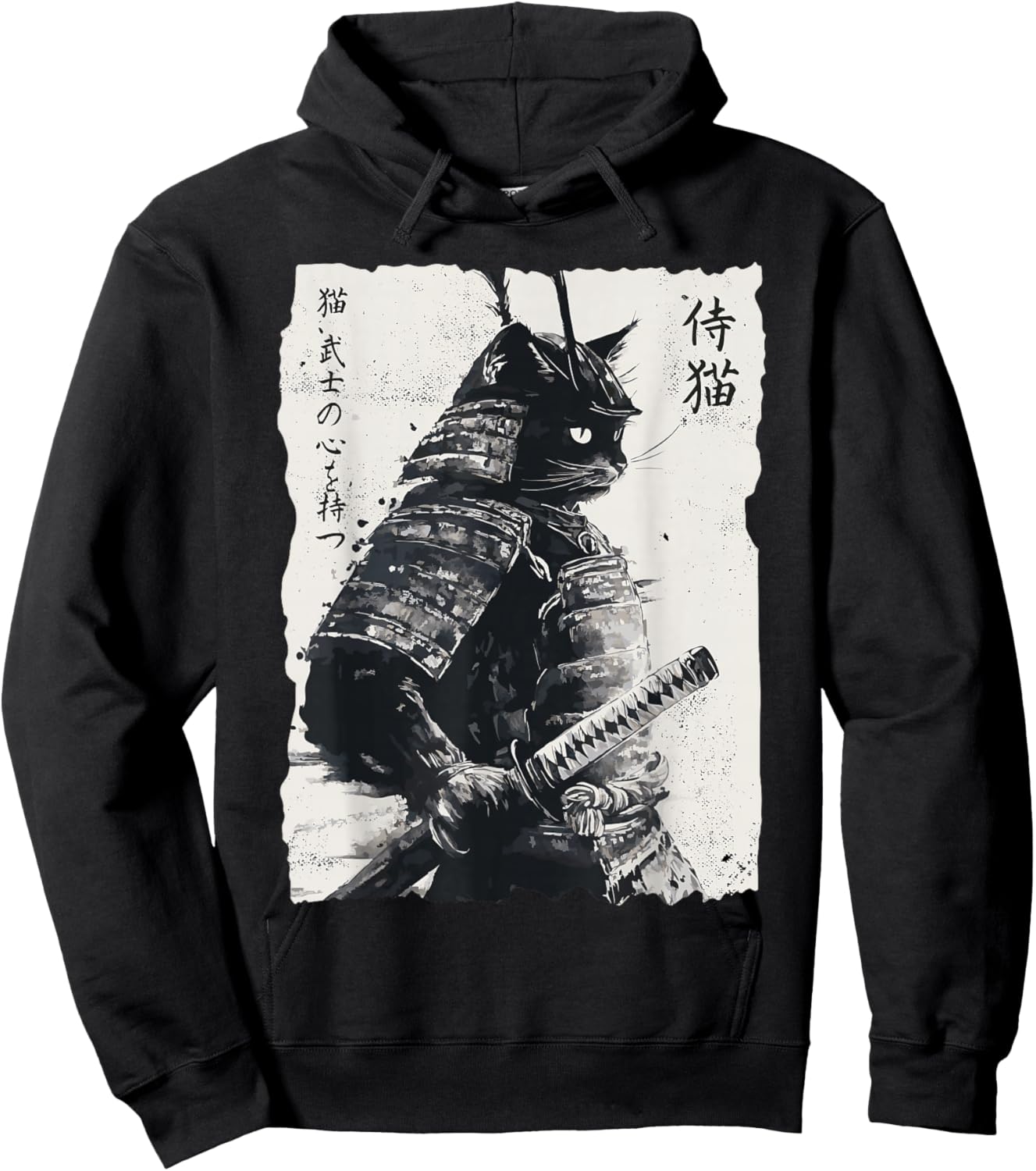 Samurai Cat, Vintage Japanese Warrior Art, Men, Women Hoodie - Hoodie | Black