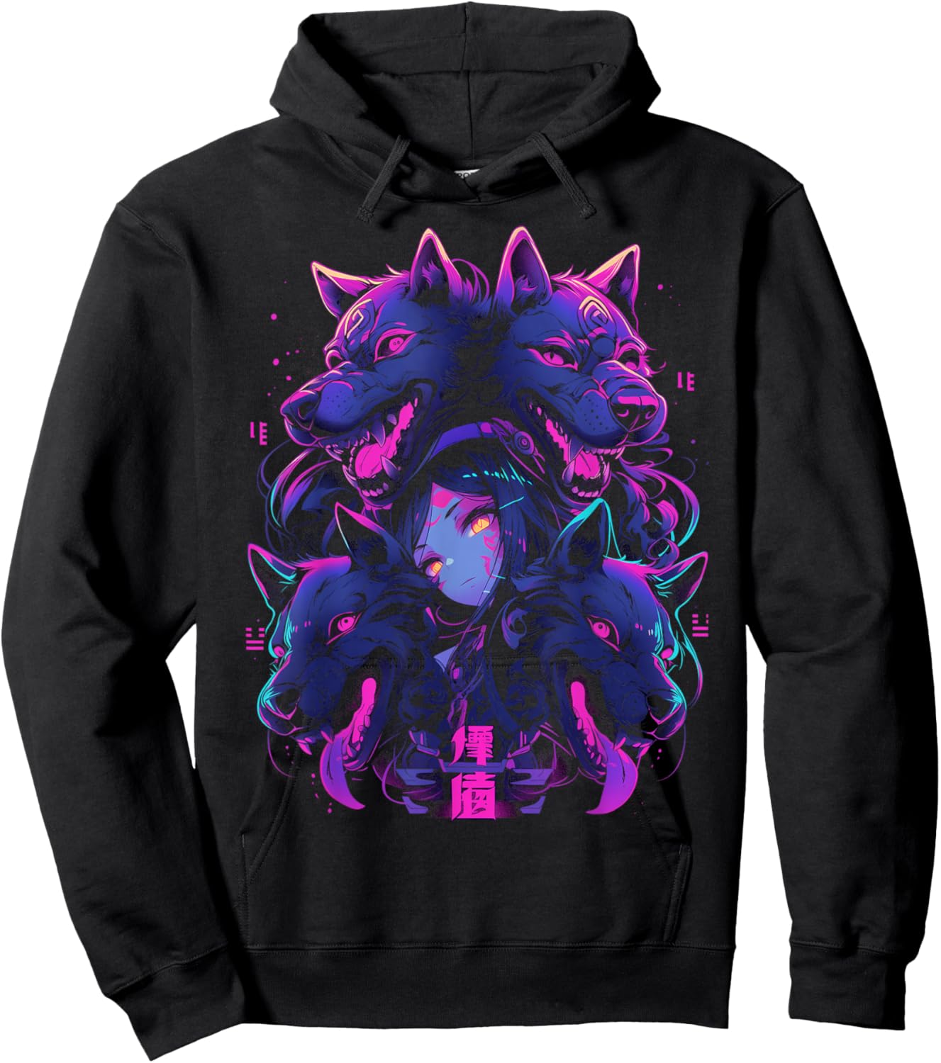 Anime Manga Cyberpunk Aesthetic Techwear Harajuku | Wolf Hoodie - Hoodie | Black