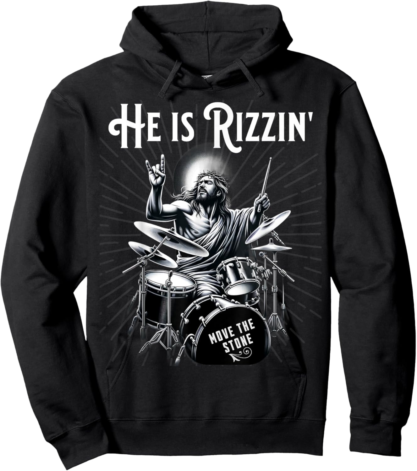 Percussion Drum Funny Rizz He is Rizzin Jesus Drumming Hoodie - Hoodie | Black