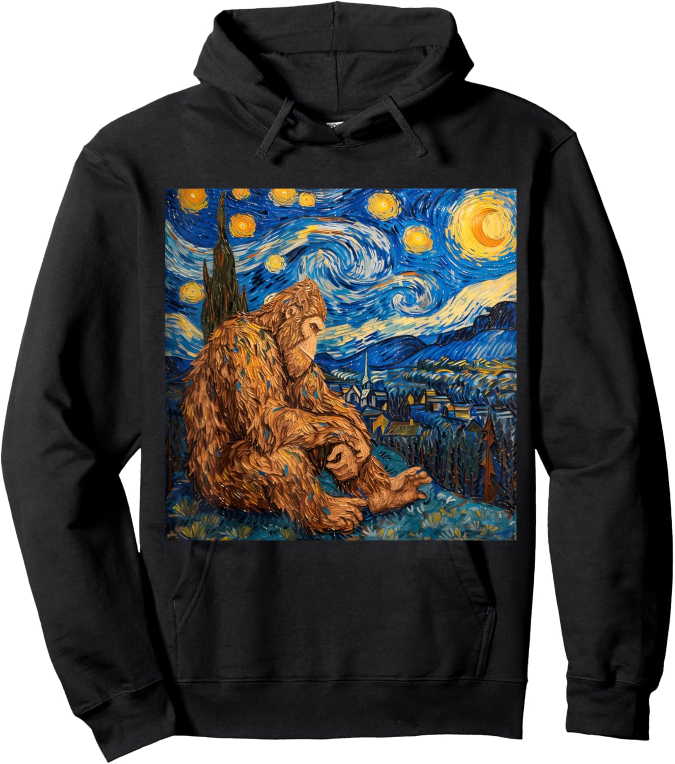 Sasquatch Starry Night Van Gogh Hoodie - Hoodie | Black
