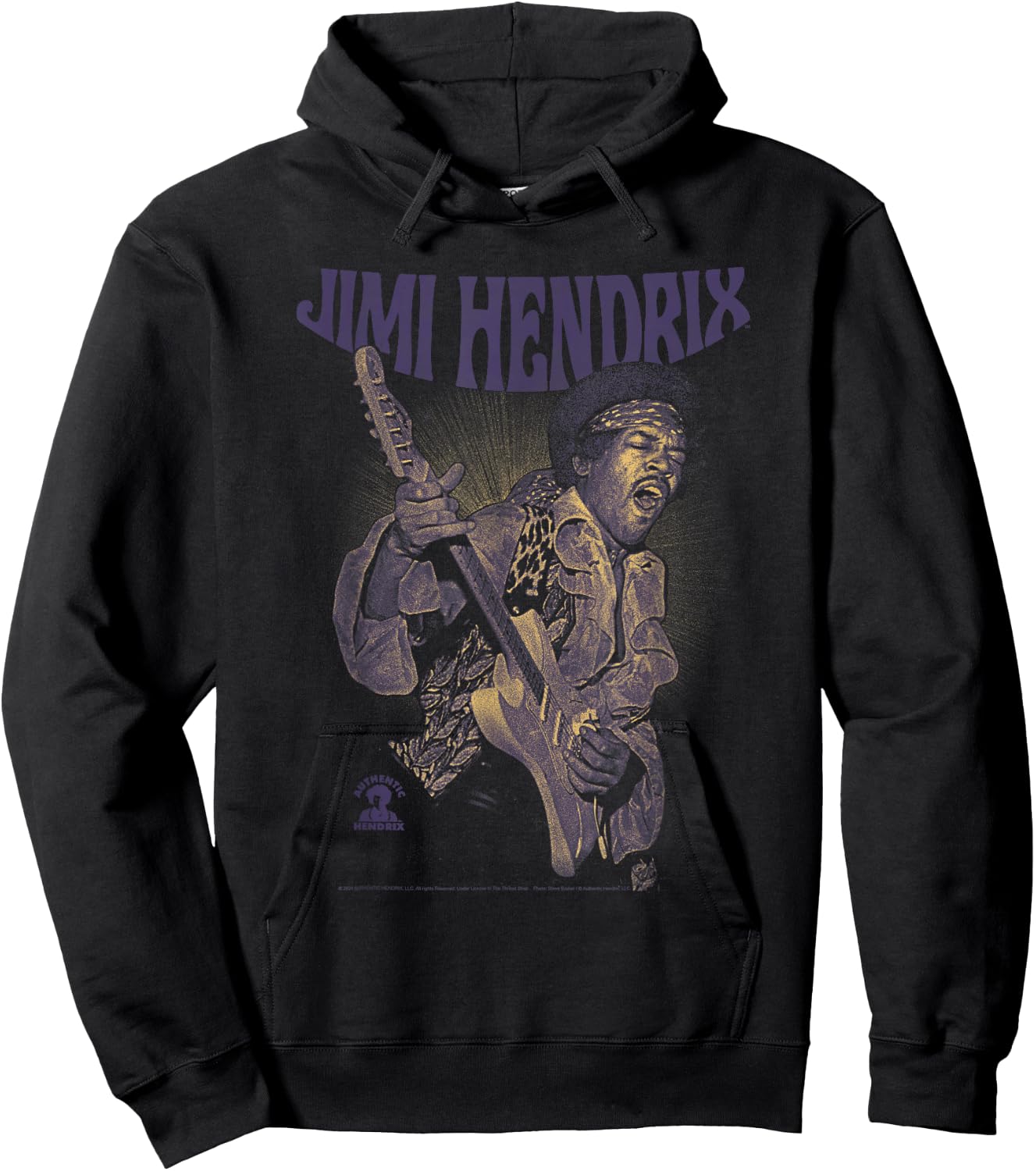 Jimi Hendrix Playing Guitar Purple Yellow Hoodie - Hoodie | Black