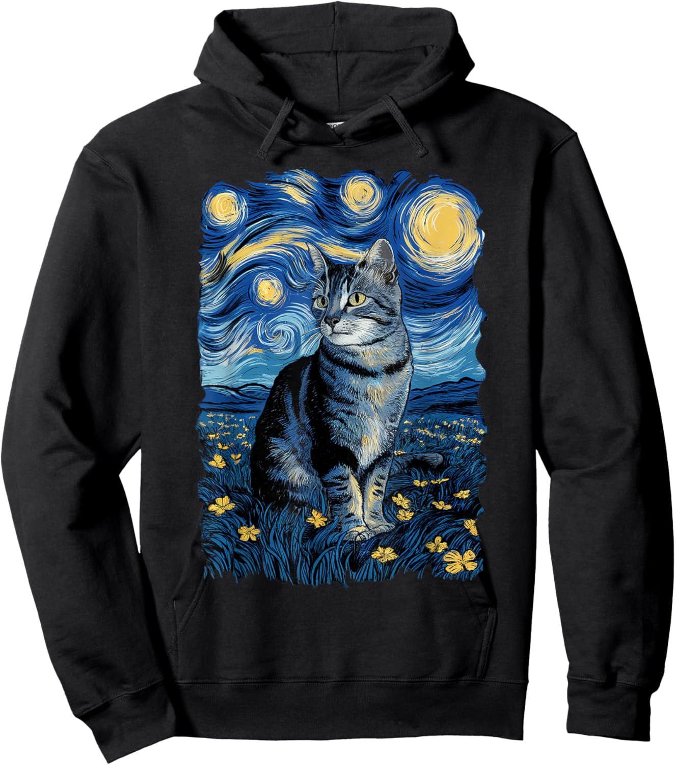 Van Gogh Cat Gifts Tabby Cat Owners Cat Lady Black Men Cat Hoodie - Hoodie | Black