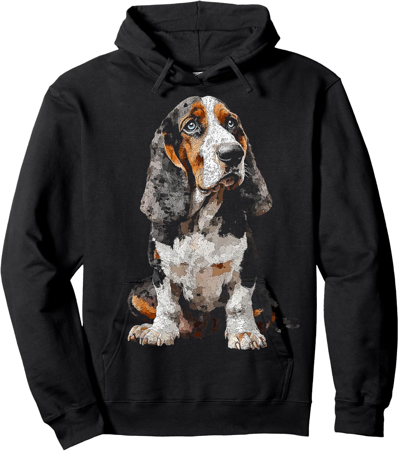 Basset Hound Dog Motif Pet Art Blue Eyes Basset Hound Women Kids Hoodie - Hoodie | Black