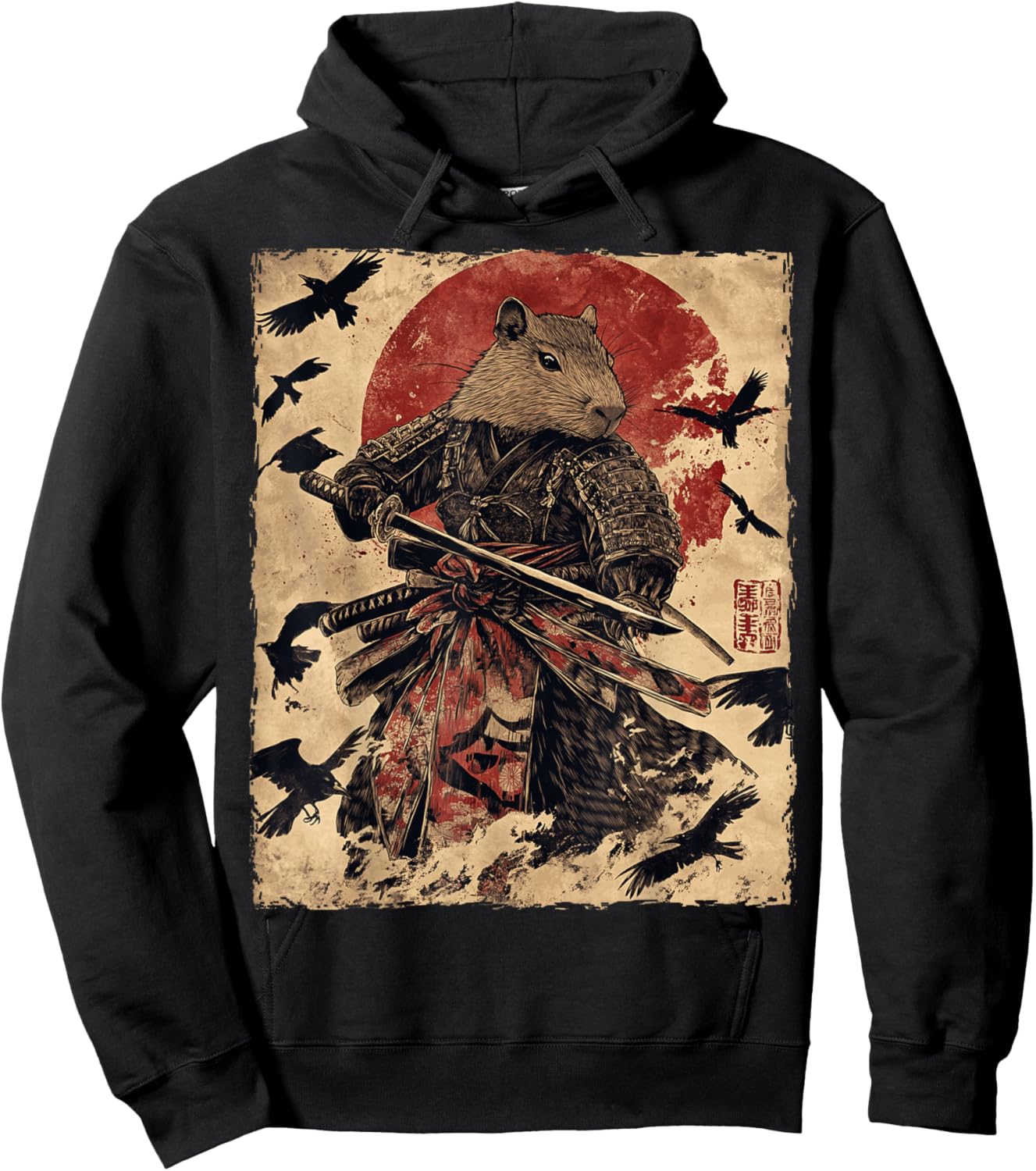 Capybara Samurai Graphic Japanese Warrior Anime Hoodie - Hoodie | Black