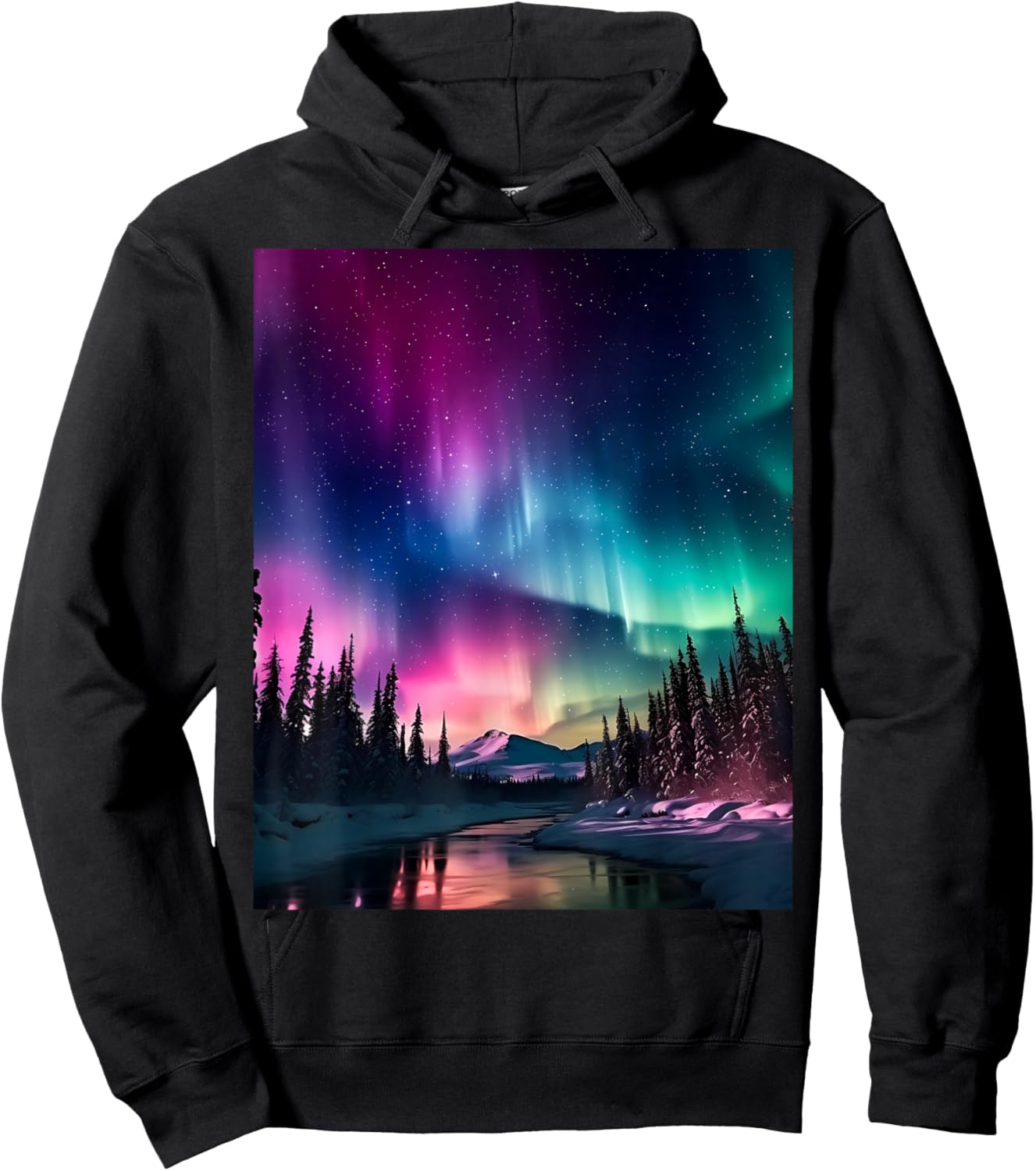 Alaska Landscape Aurora Borealis Northern Lights Vacay Merch Hoodie - Hoodie | Black