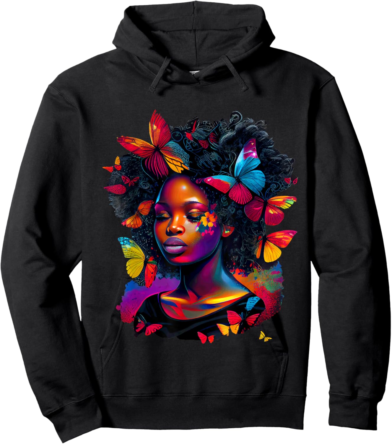 Queen Art Painting Butterfly Afro Cute Hoodie - Hoodie | Black