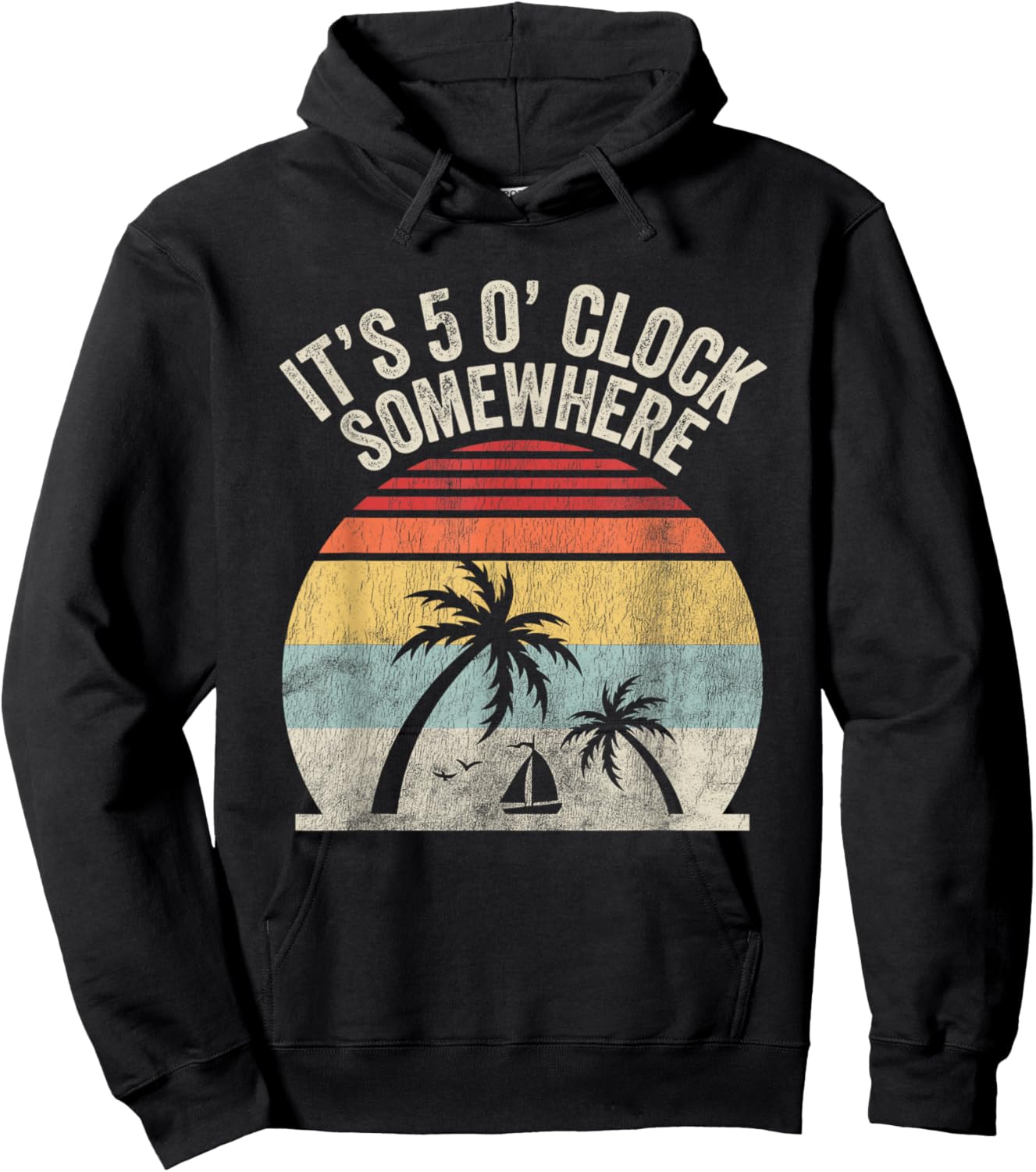 It's 5 O'Clock Somewhere Retro Beach Sunset Hoodie - Hoodie | Black