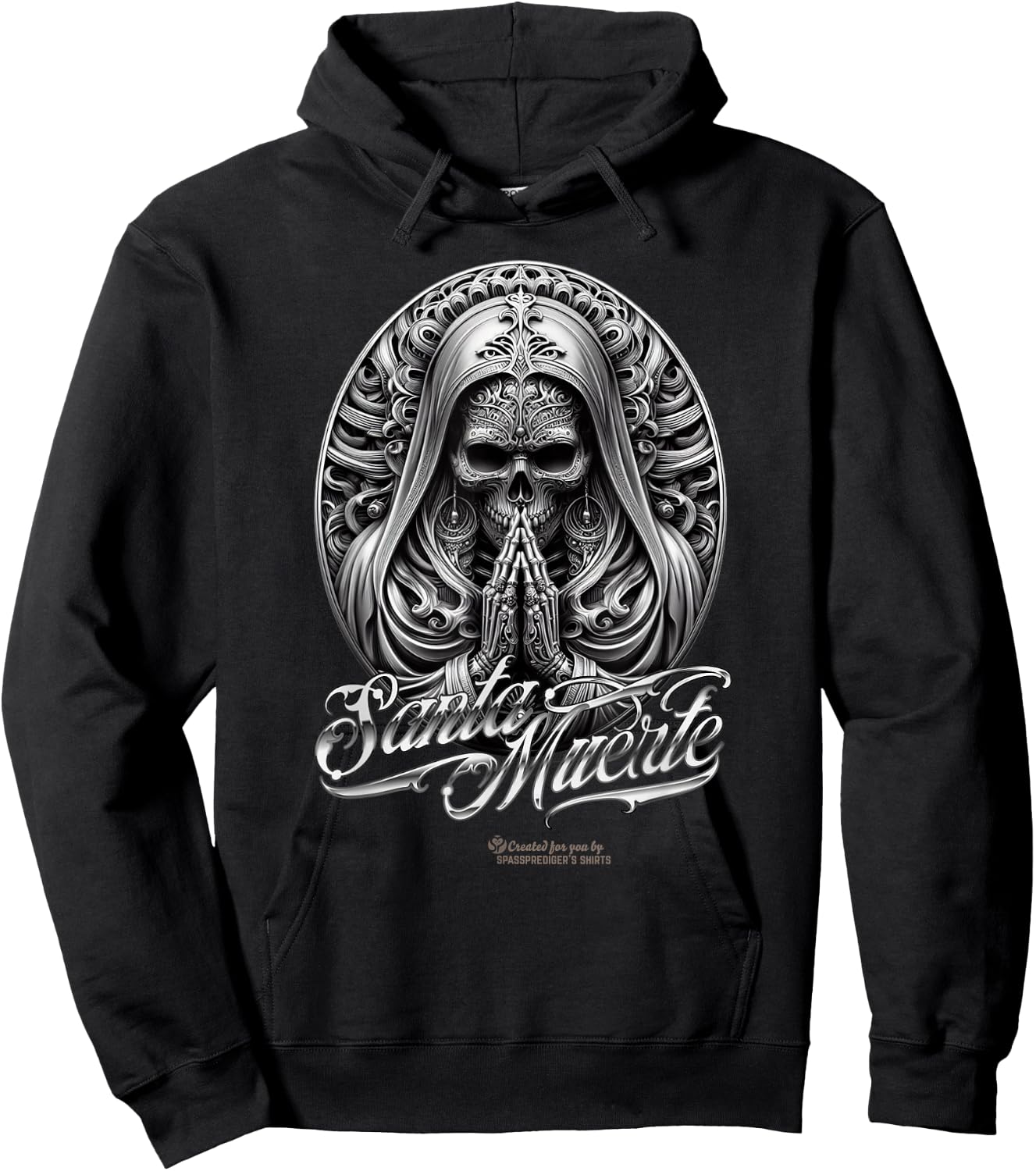 Santa Muerte in Prayer Oval Amulet Santa Muerte Hoodie - Hoodie | Black