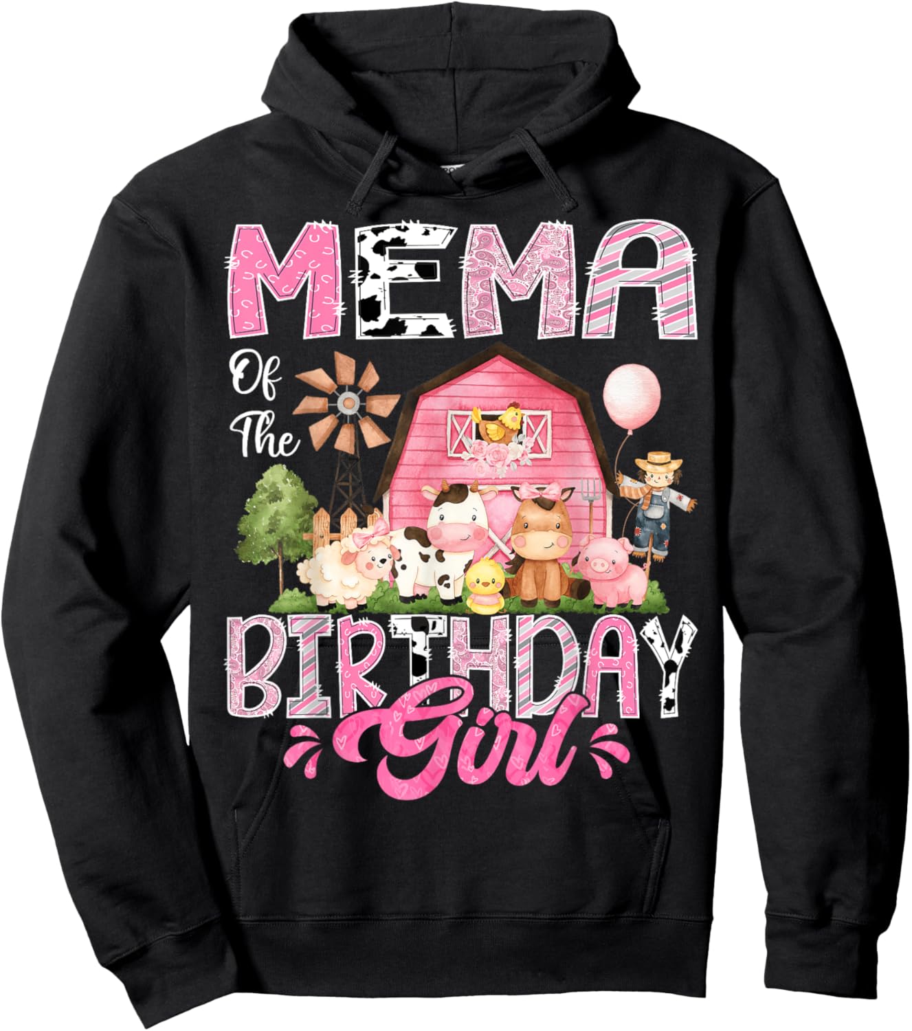 Mema Of The Birthday Girl Pink Farm Cow First Birthday Hoodie - Hoodie | Black
