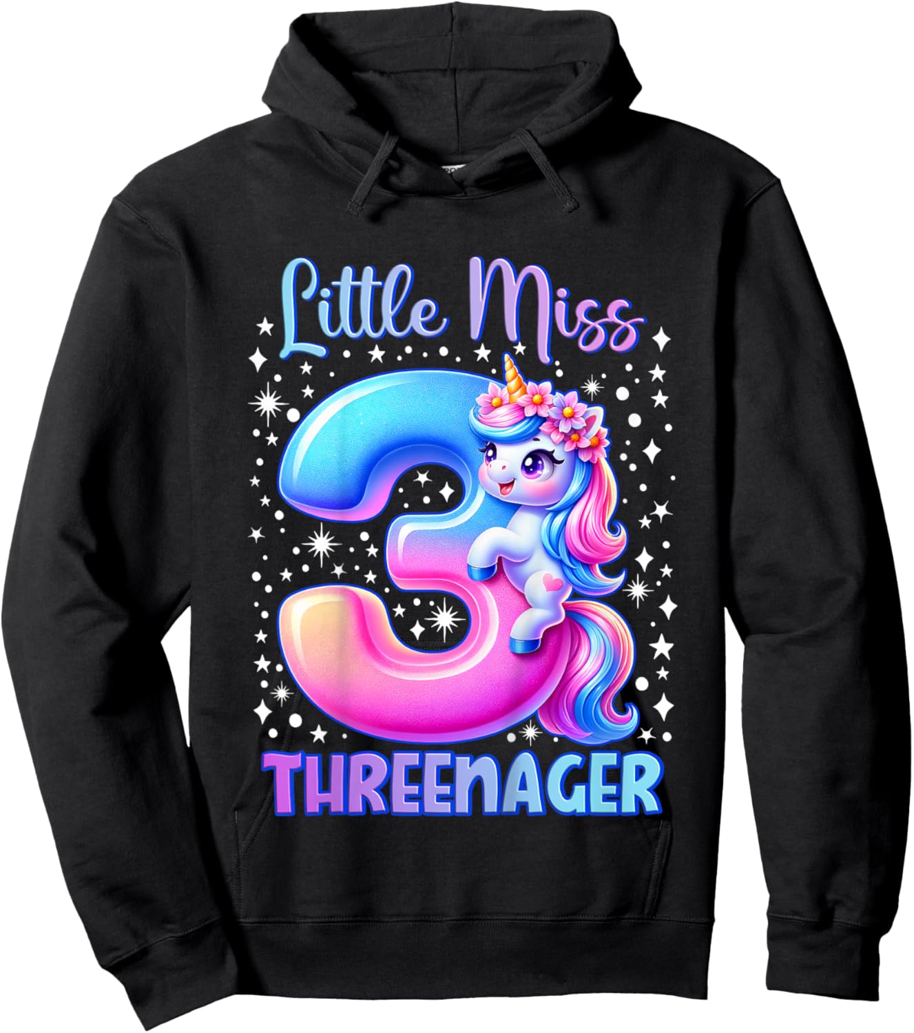 Little Miss Threenager Three 3rd Birthday Girls 3 Years Hoodie - Hoodie | Black