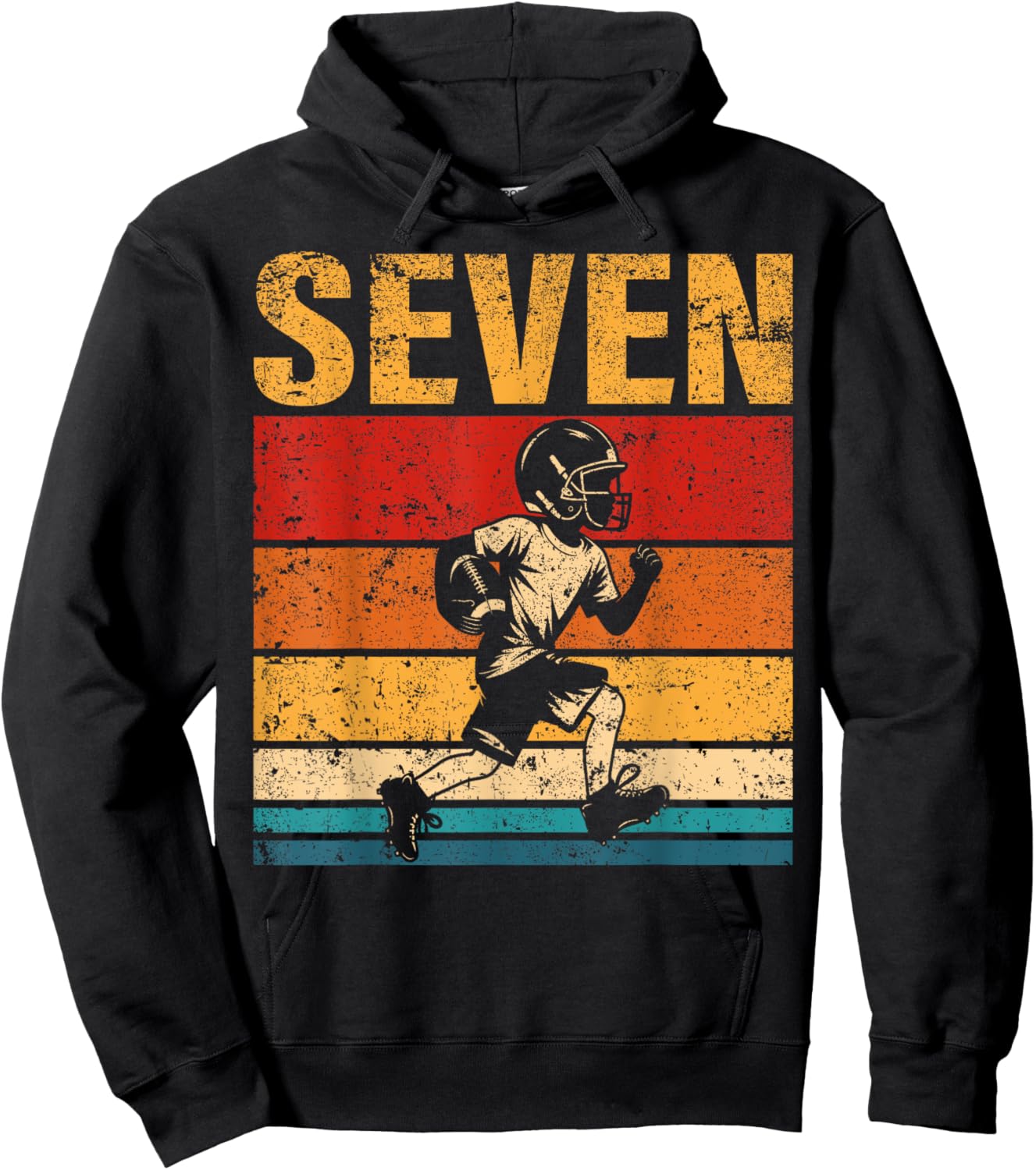 7 Year Old Football Boy Birthday Vintage 7th Birthday Boy Hoodie - Hoodie | Black