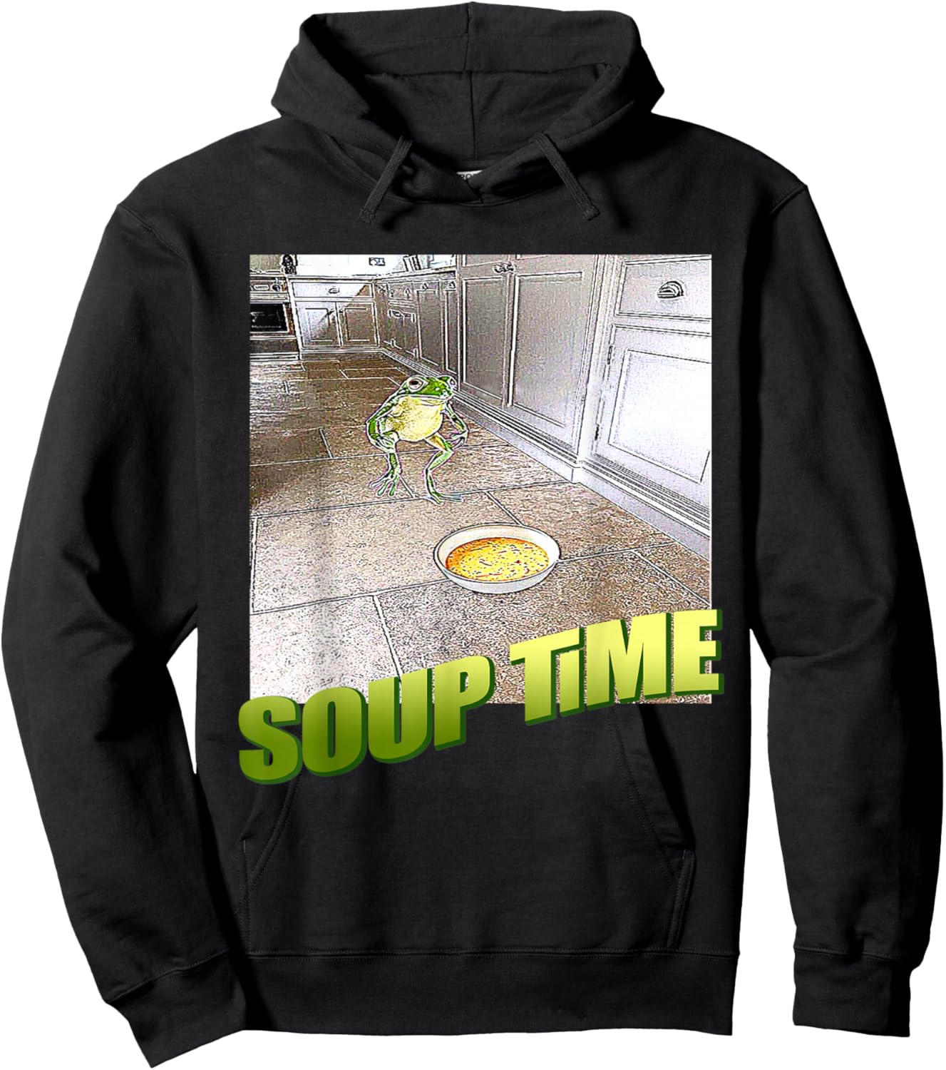 Funny Meme - Soup Time Meme Frog Meme Hoodie - Hoodie | Black