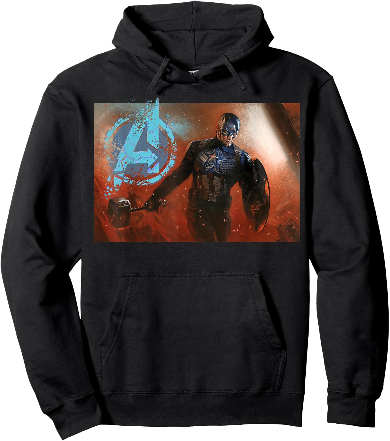 Avengers Endgame Captain America Mjolnir Shield Portrait Hoodie - Hoodie | Black