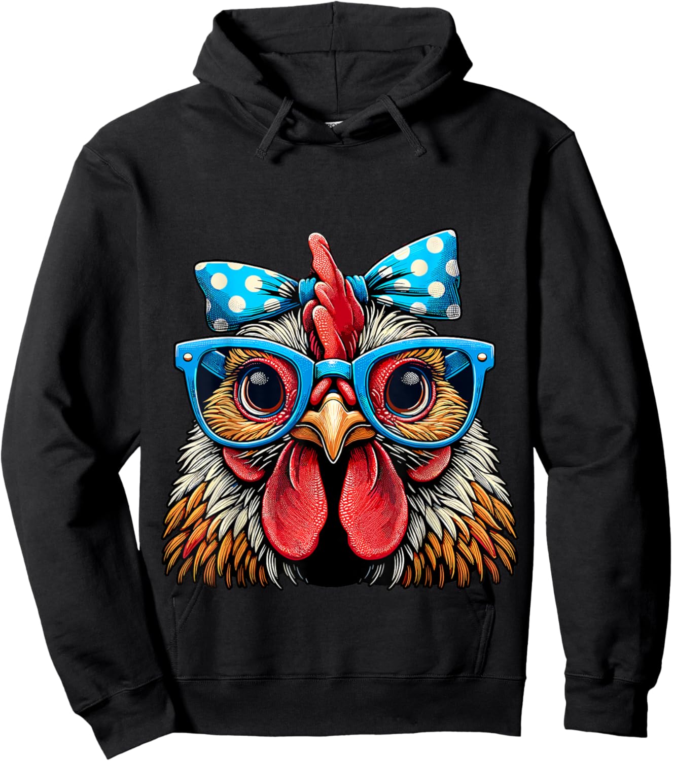 Chicken with Glasses and Bow Farm Girl Hoodie - Hoodie | Black