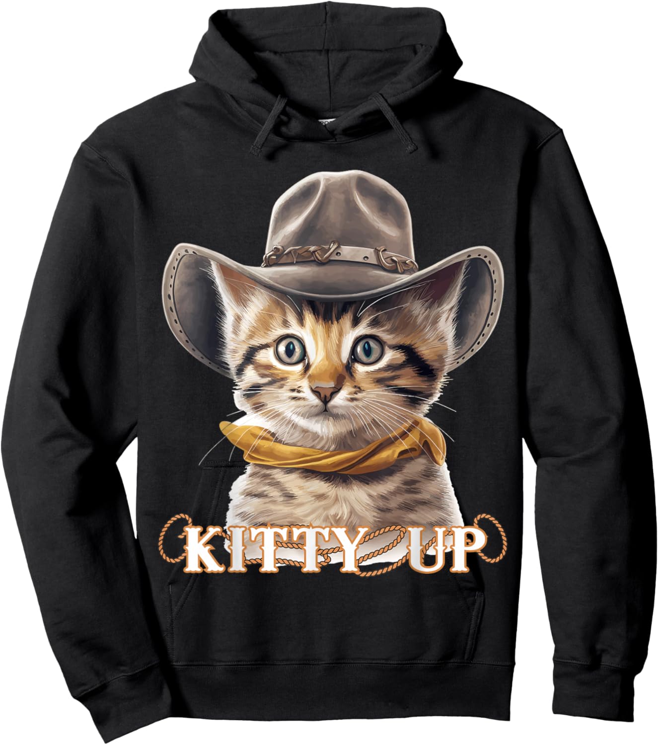 Cowboy Cat, Kitty Up, Country Cat Cowboy Hoodie - Hoodie | Black