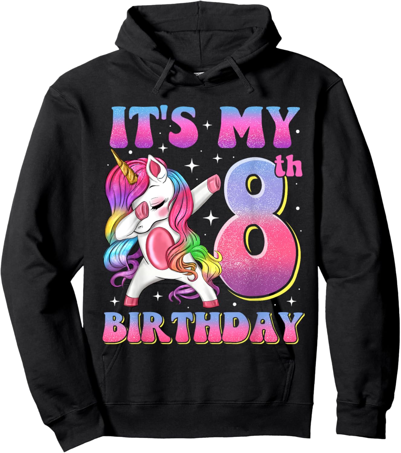It's My 8th Birthday Dabbing Unicorn 8 Year Old Girls Kids Hoodie - Hoodie | Black