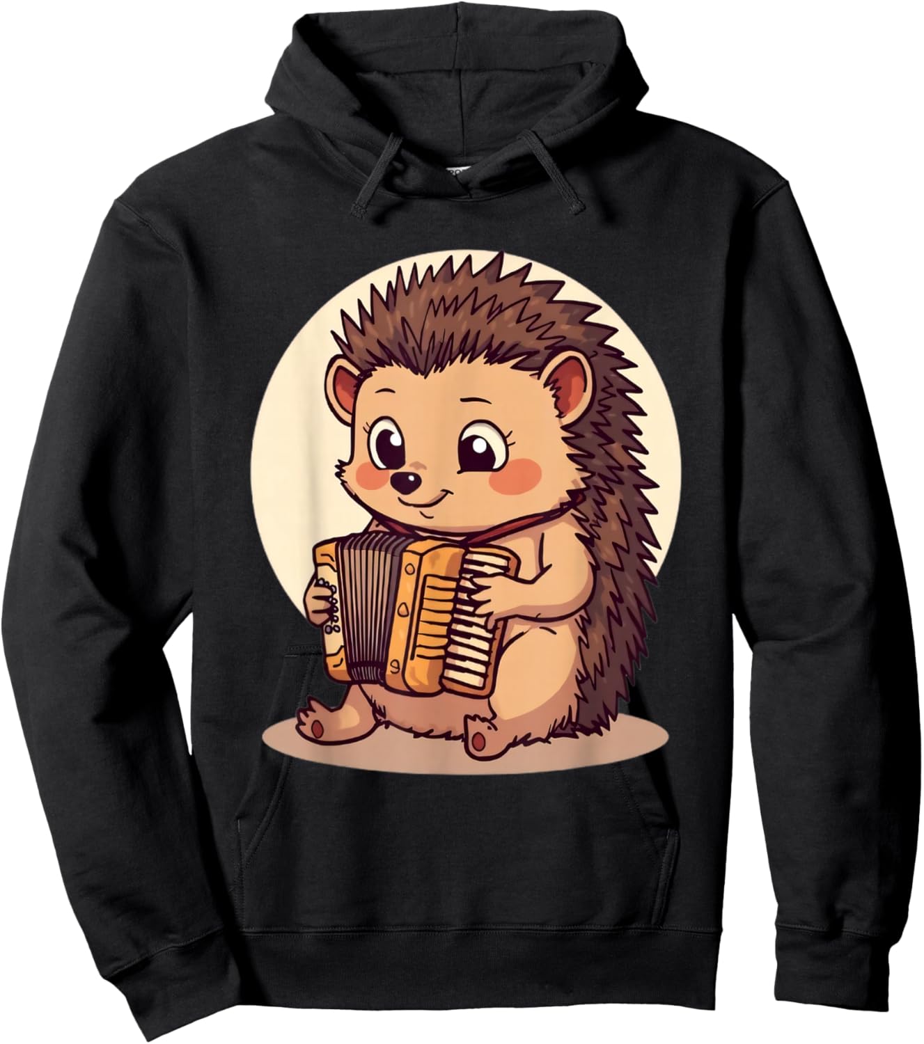 Adorable Hedgehog Playing Accordion in Cozy Style Hoodie - Hoodie | Black