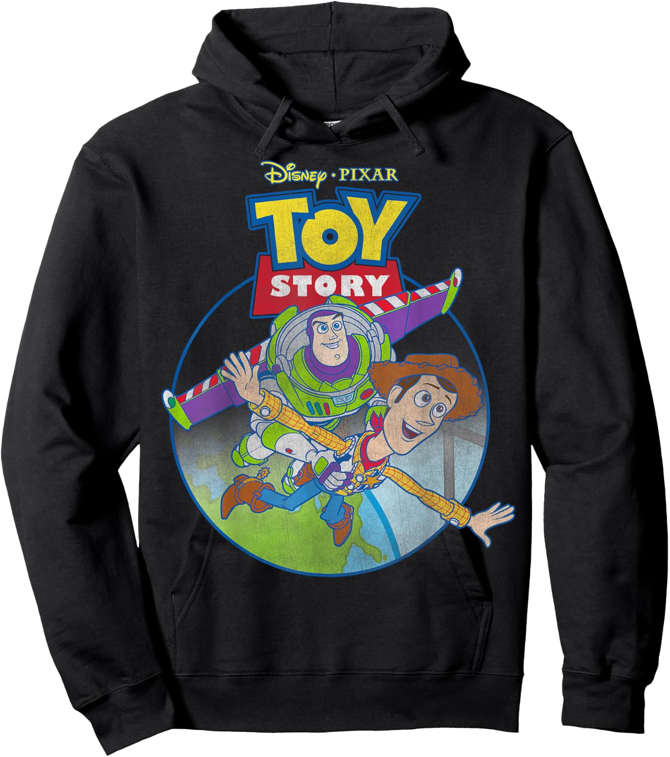 Disney Pixar Toy Story Woody & Buzz Lightyear Vintage Fly Hoodie - Hoodie | Black