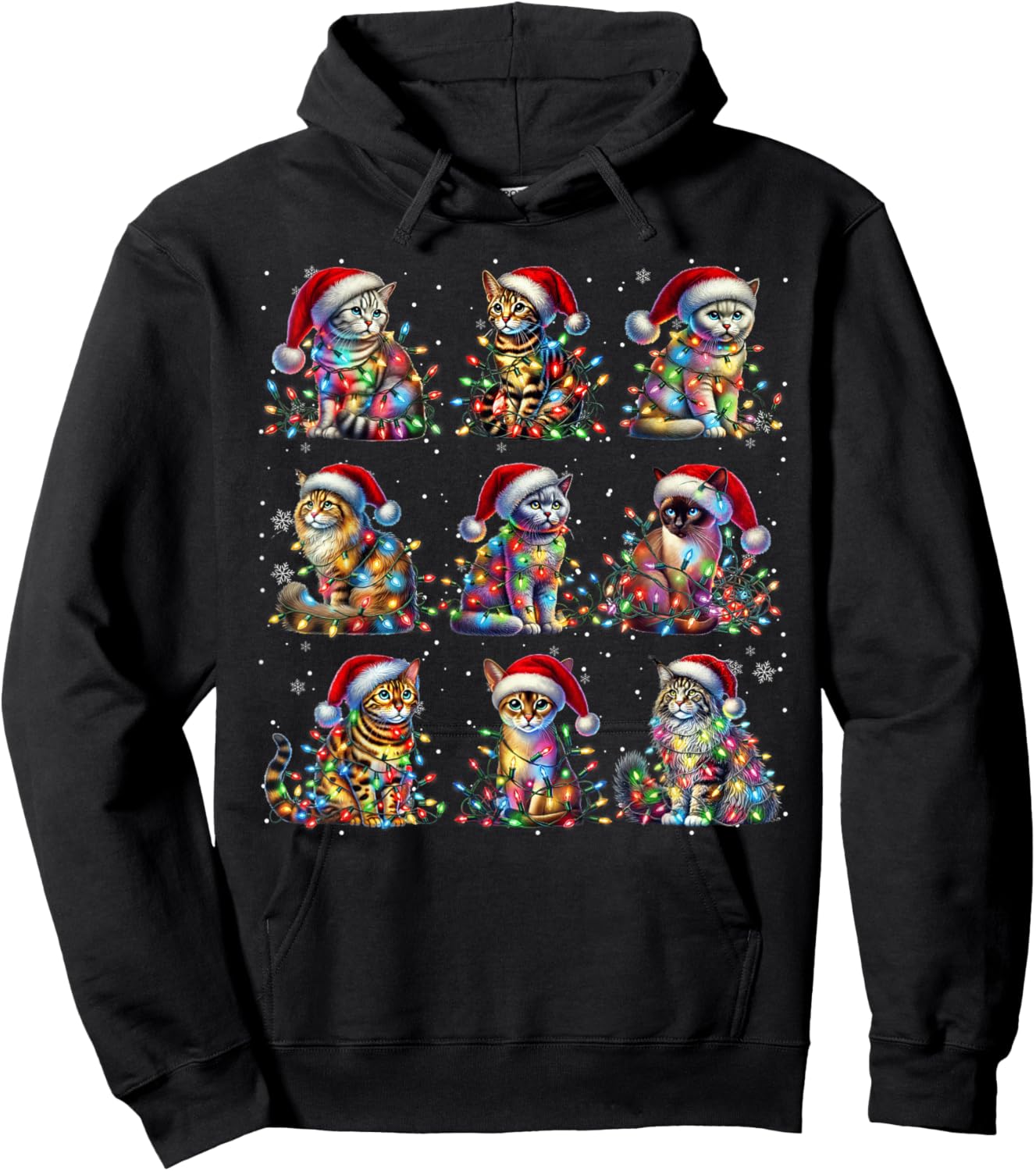Vintage Cats Kittens Merry Christmas Pajama Xmas Squad Kids Hoodie - Hoodie | Black